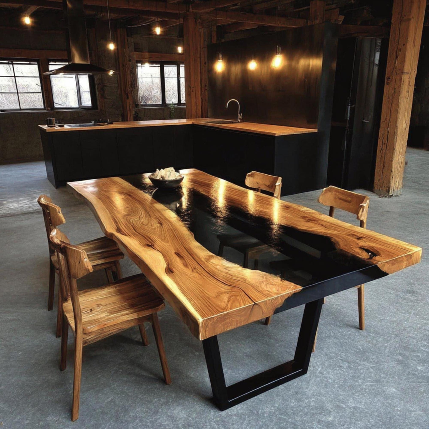 Handmade Live Edge Walnut Epoxy Dining Table, Custom Resin River Table
