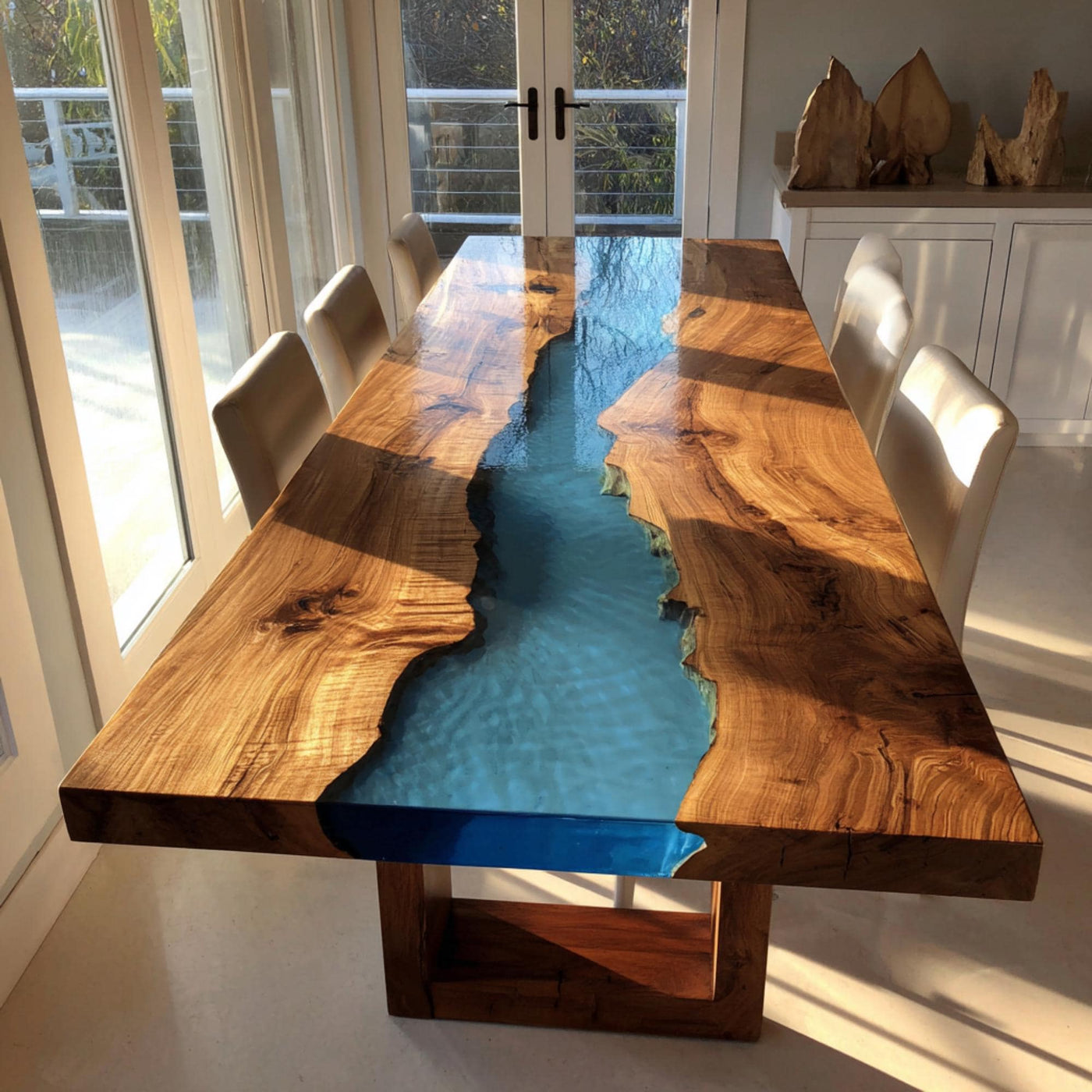 Handmade Live Edge Walnut Epoxy Dining Table, Custom Wood