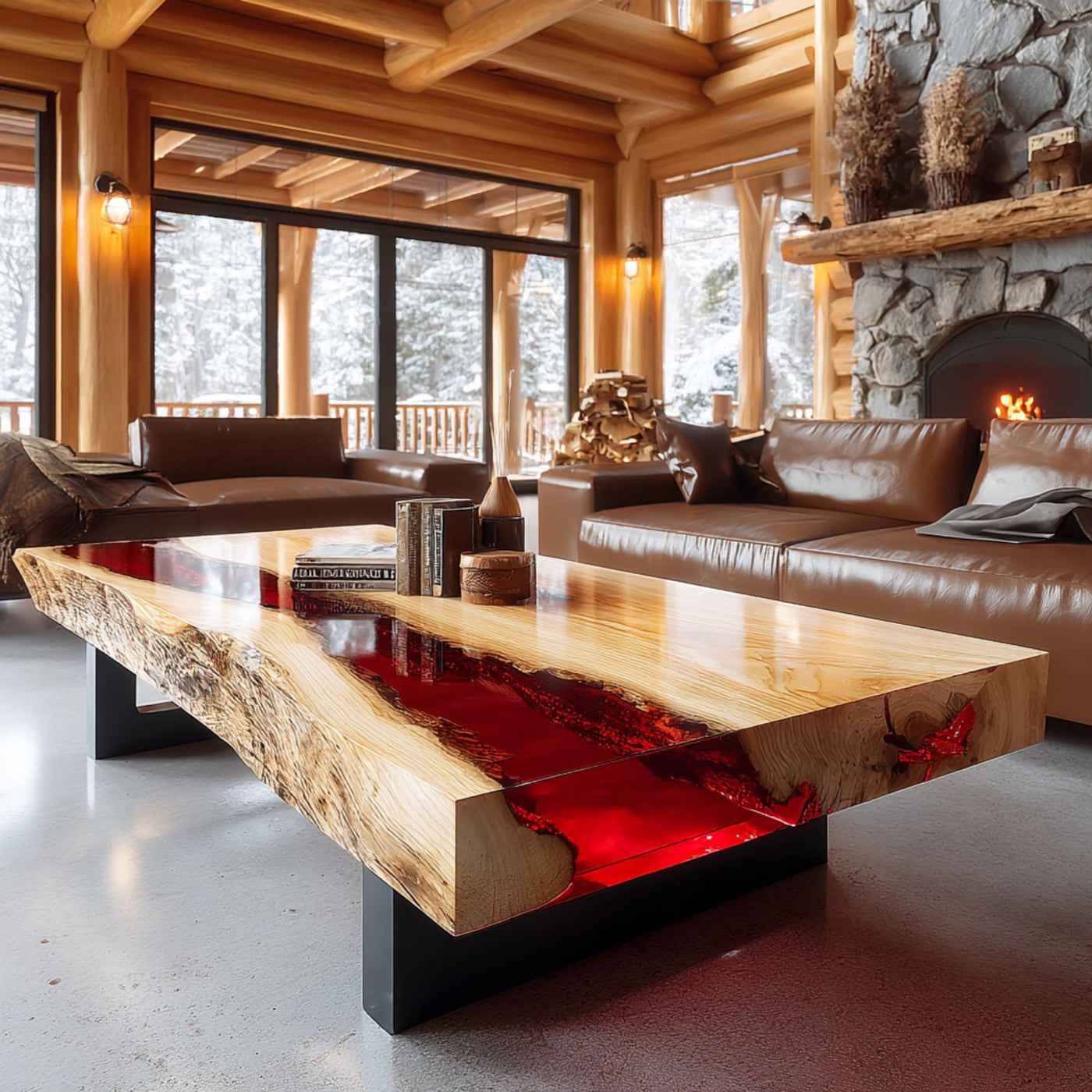 Handmade Walnut Epoxy Coffee Table, Live Edge Wood, Rustic Modern Design
