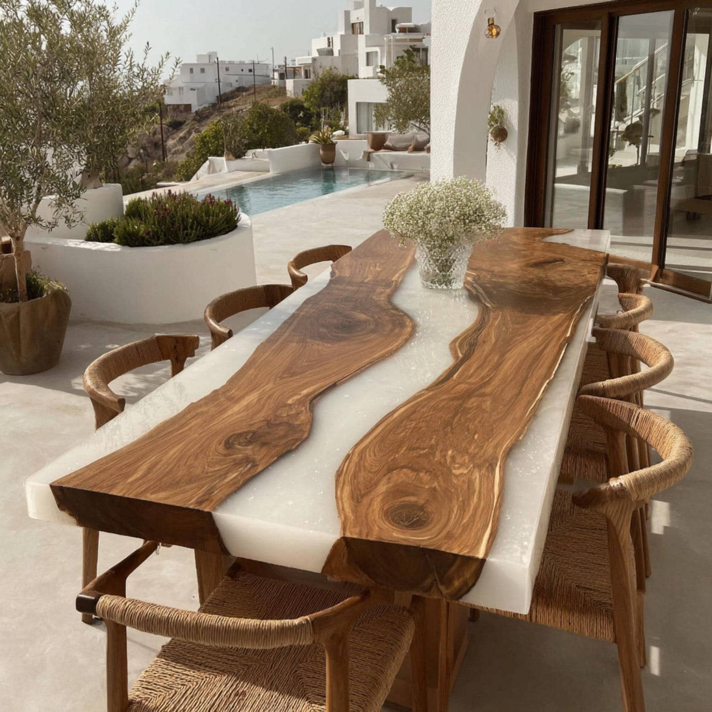 Handmade Walnut Live Edge Epoxy Dining Table, Custom Resin River Table