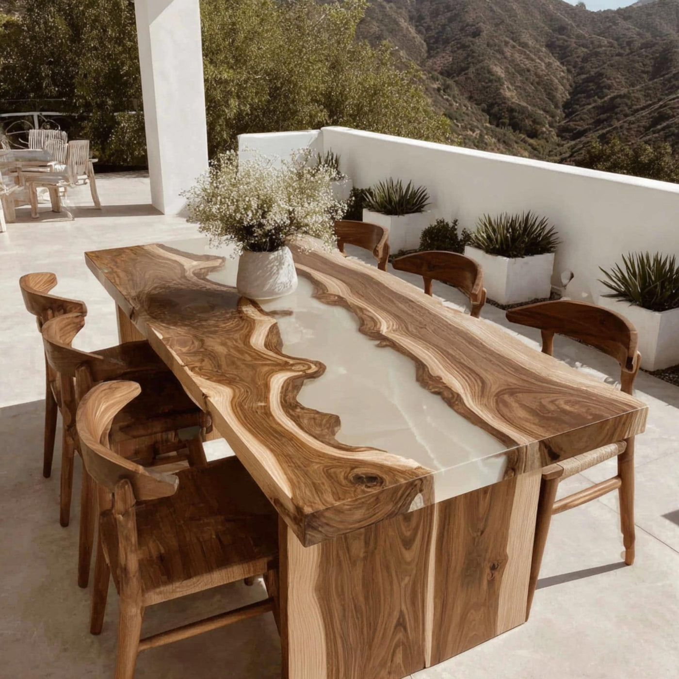 Handmade Walnut Live Edge Epoxy Dining Table, Custom Resin River Table