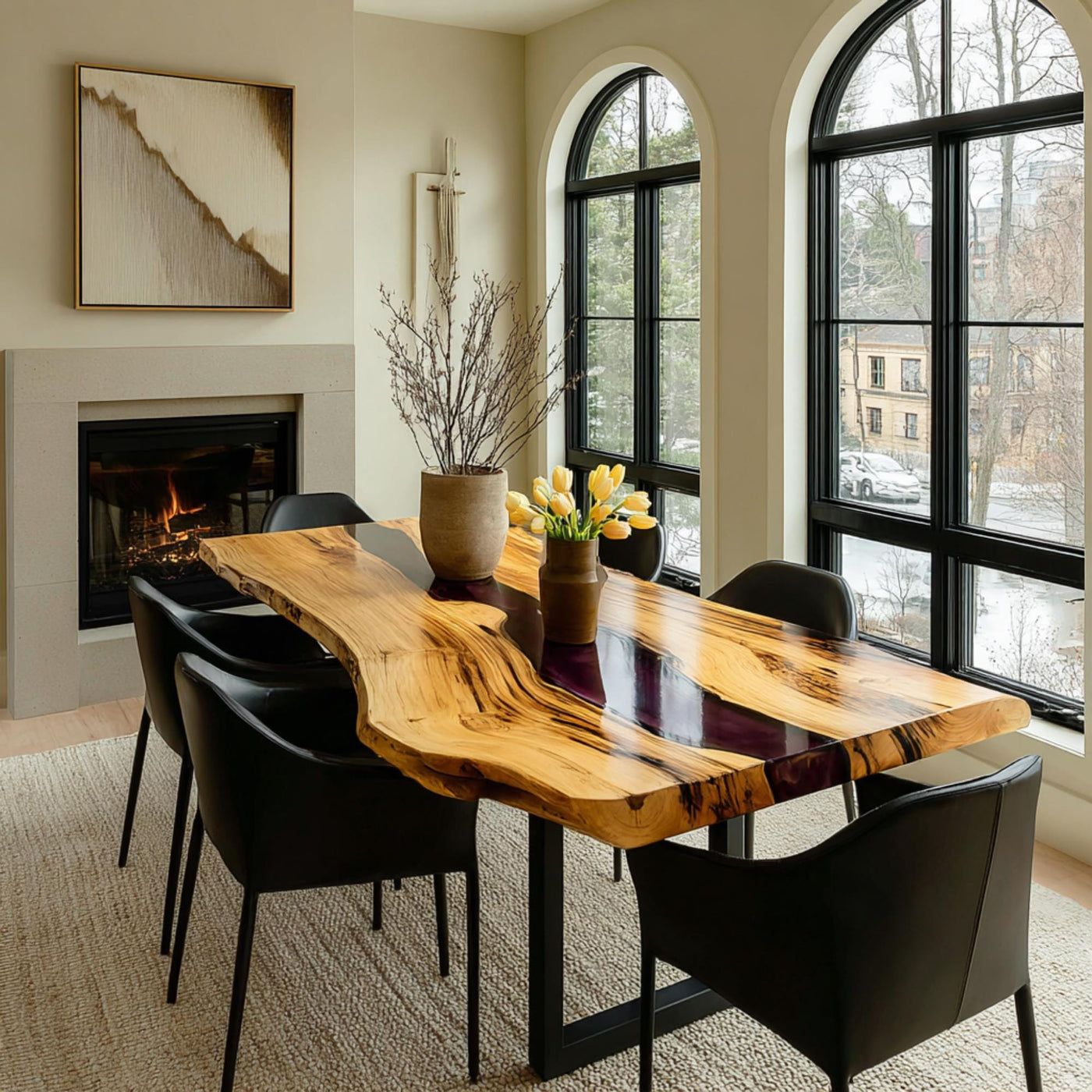 Handmade Walnut Epoxy Dining Table, Live Edge Solid Wood