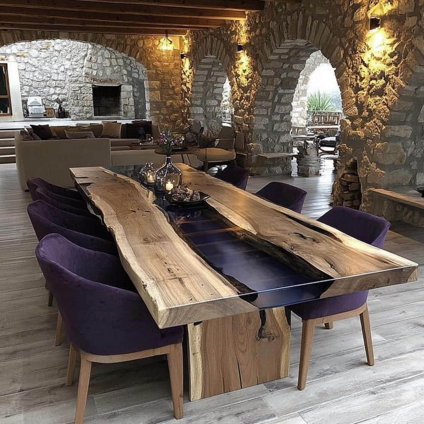 Handcrafted Live Edge Walnut Epoxy Dining Table, Rustic Wood