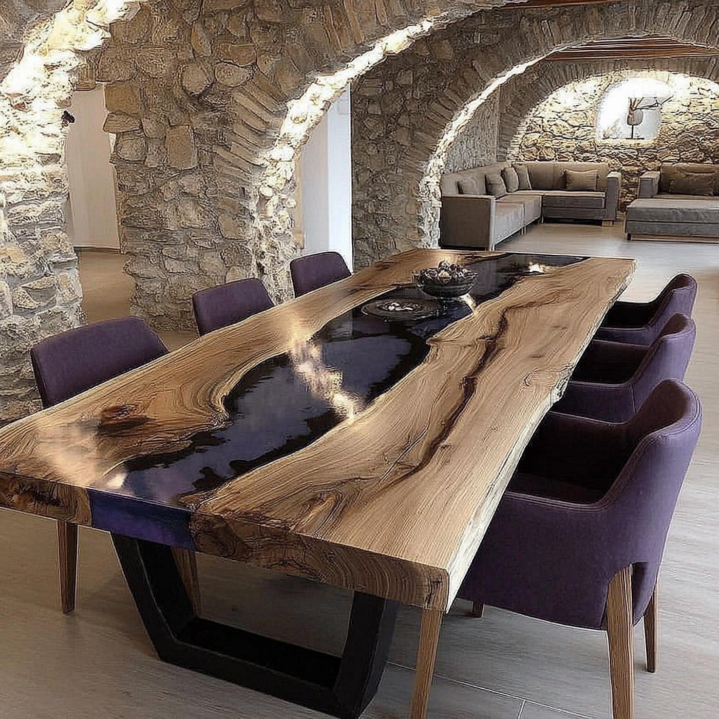 Handcrafted Live Edge Walnut Epoxy Dining Table, Rustic Wood