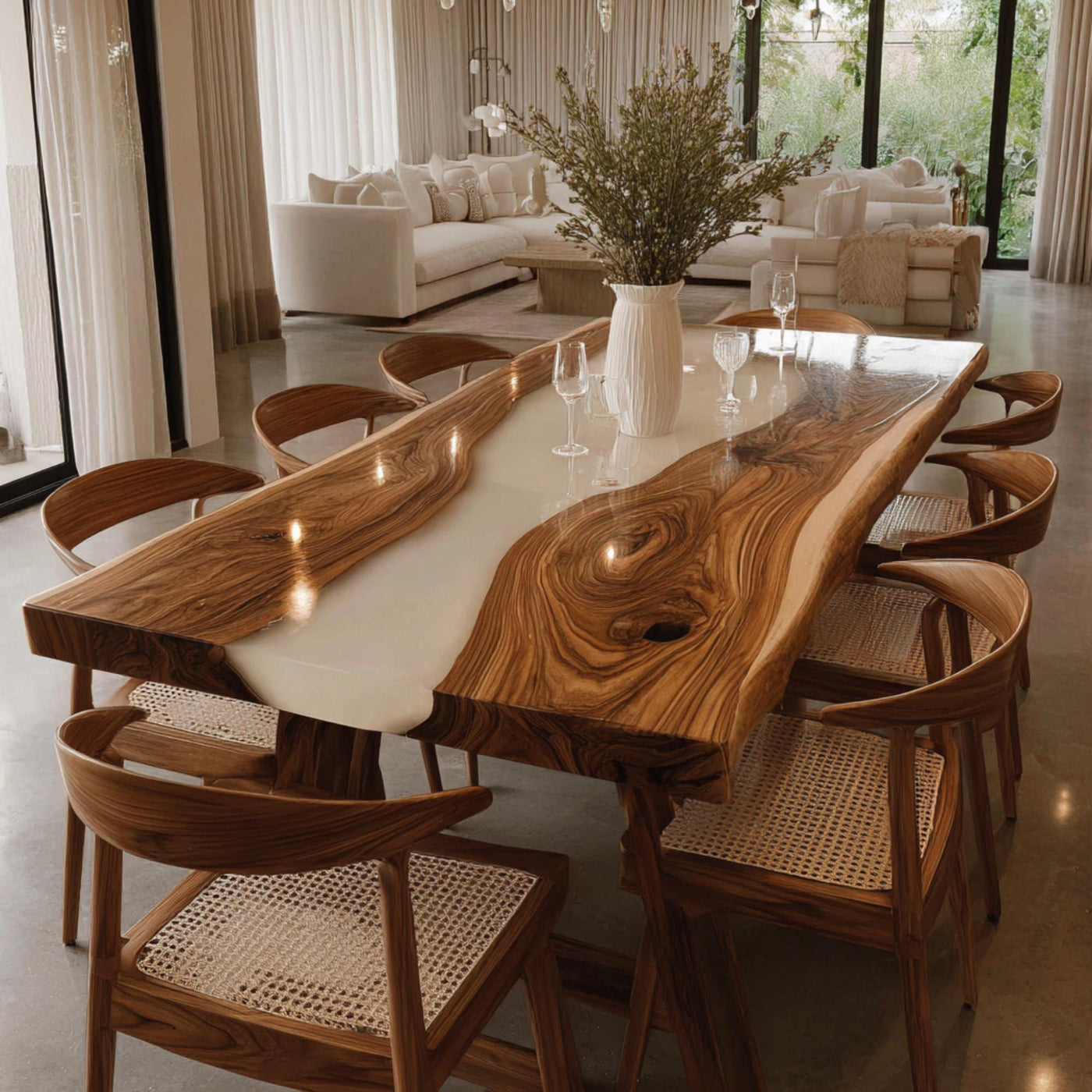 Custom Live Edge Walnut Epoxy Dining Table, Modern Rustic