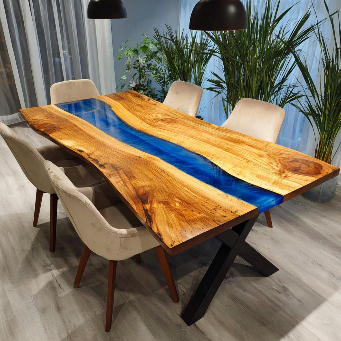 Handmade Walnut Live Edge Epoxy River Dining Table