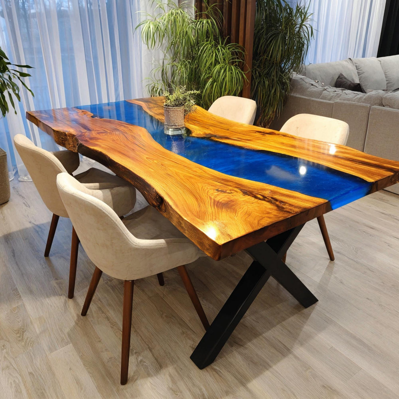 Handmade Walnut Live Edge Epoxy River Dining Table
