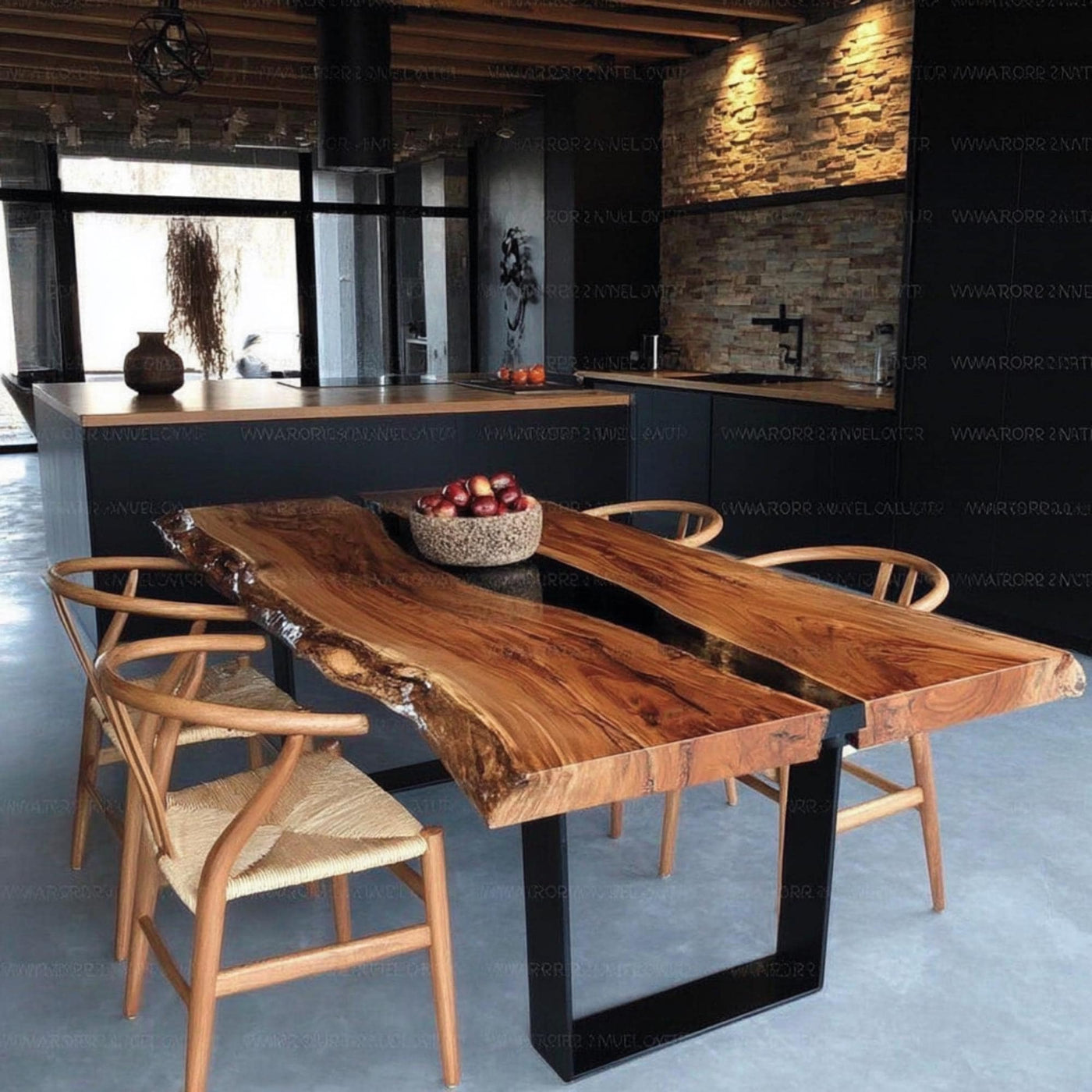Handmade Live Edge Walnut Epoxy Dining Table, Custom Resin River Table