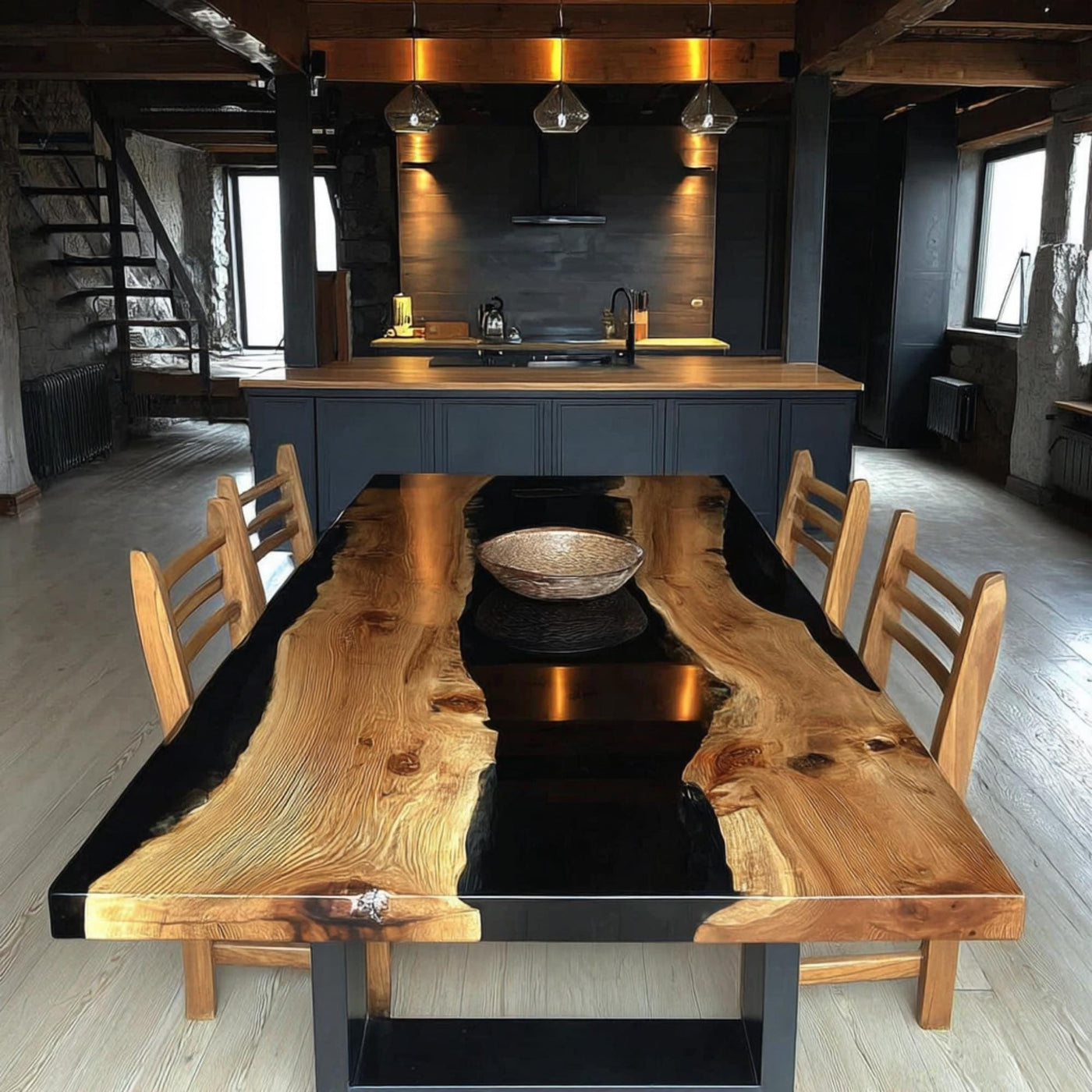 Handmade Live Edge Walnut Epoxy Dining Table, Custom Resin River Table