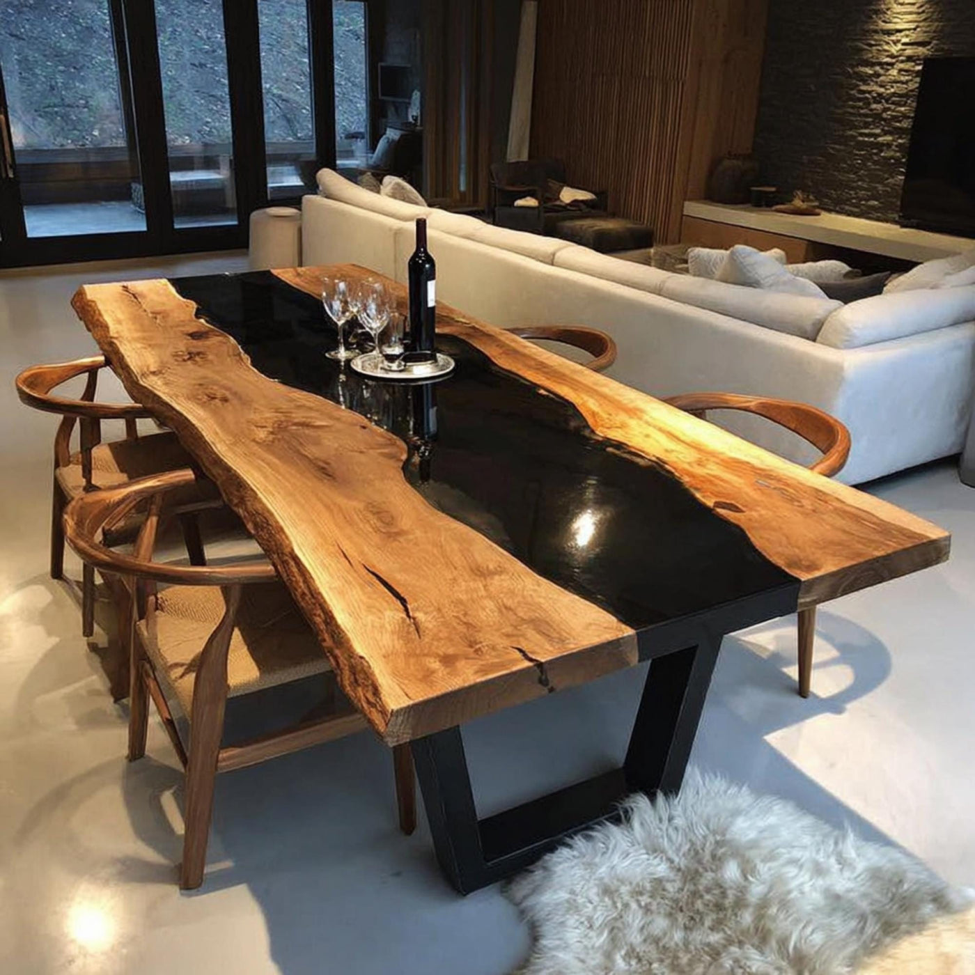 Handmade Live Edge Wood & Black Epoxy Dining Table, Custom Rustic Table