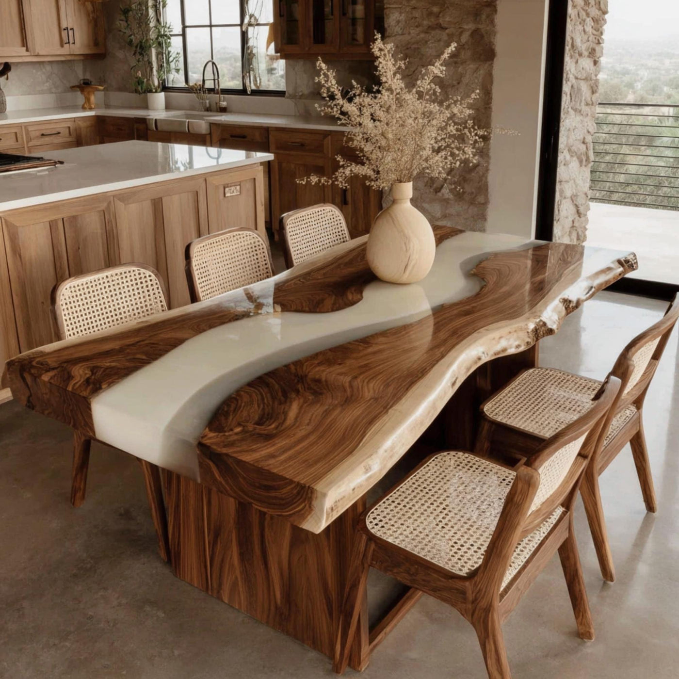 Handmade Live Edge Walnut Epoxy Dining Table, Custom Metal Legs