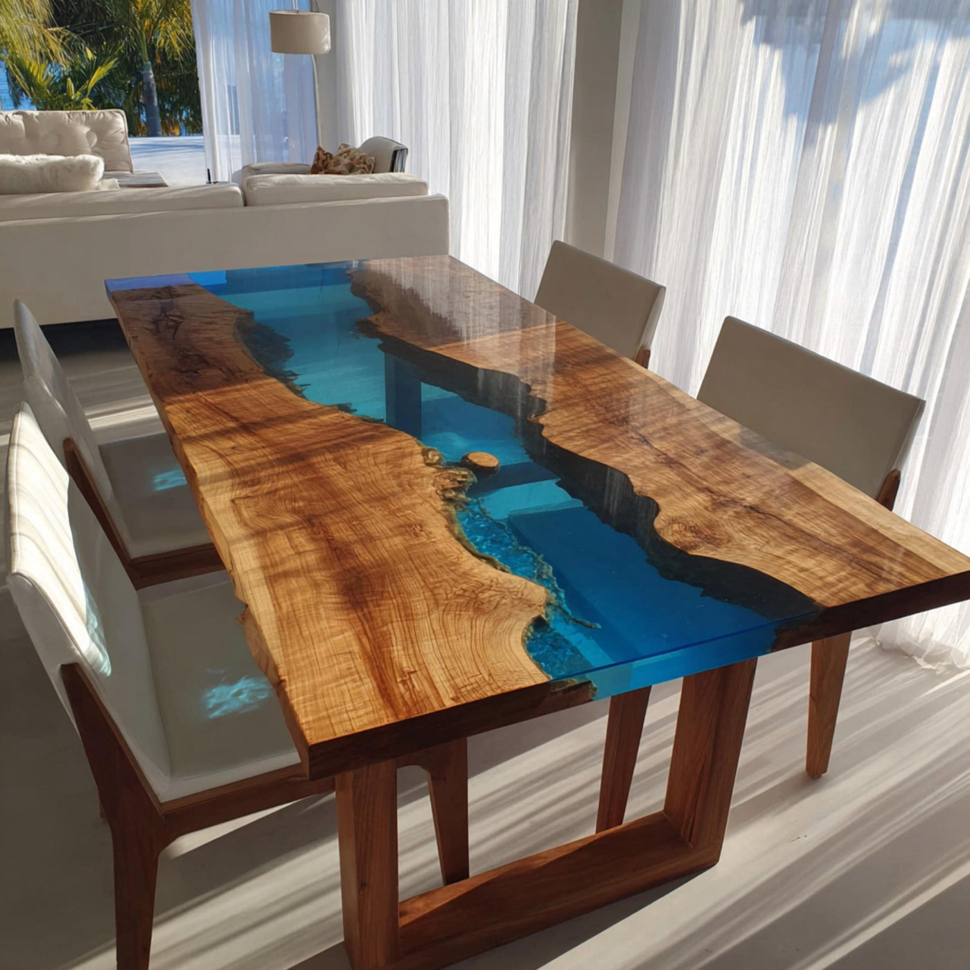 Handmade Live Edge Walnut Epoxy Dining Table, Custom Wood