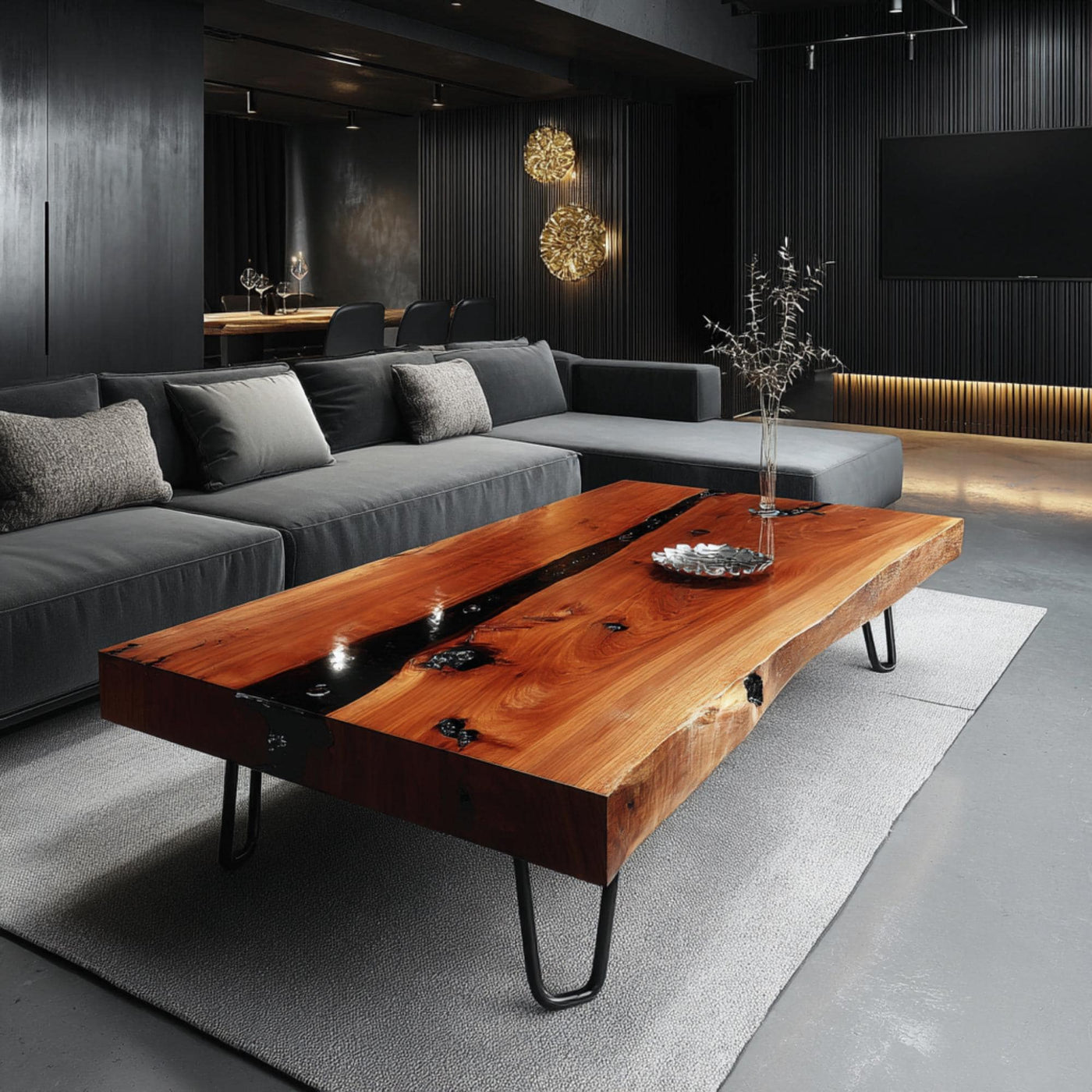 Handmade Walnut Epoxy Coffee Table, Live Edge Rustic Table