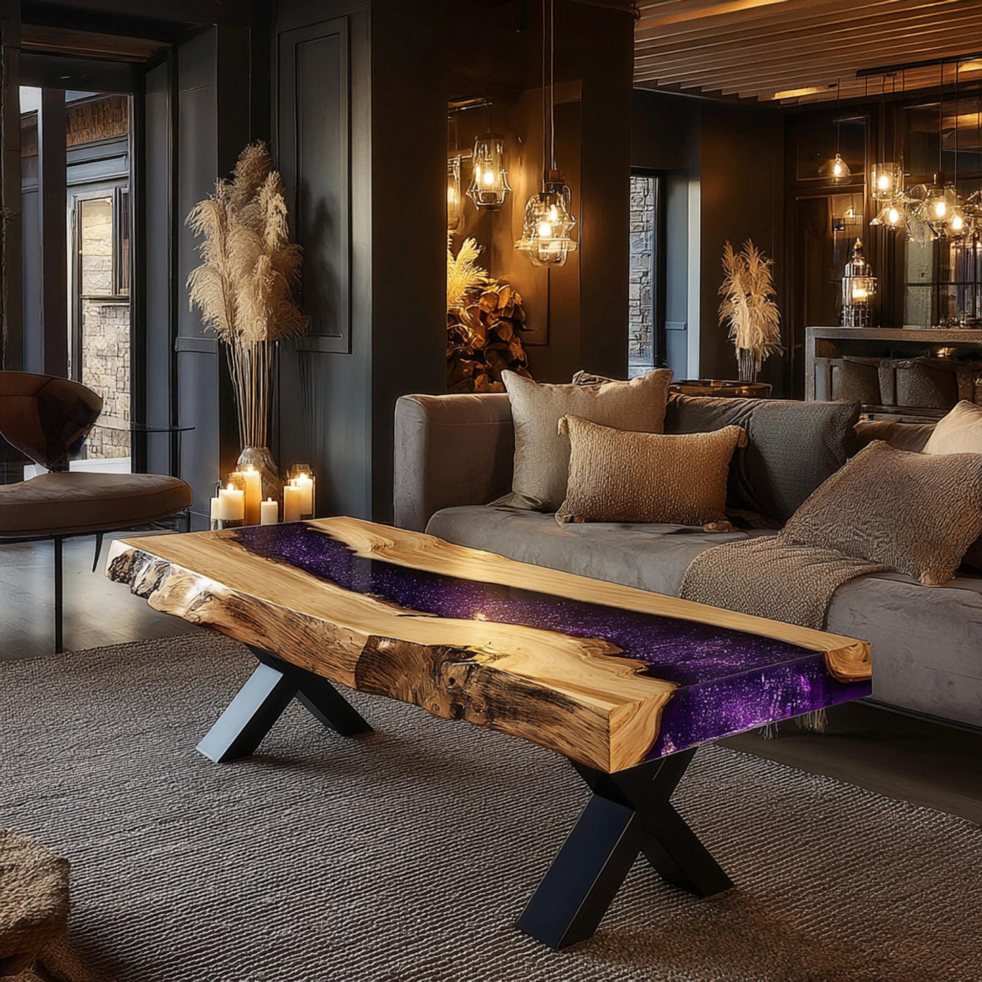Handmade Live Edge Walnut Coffee Table, Modern Epoxy Resin Inlay