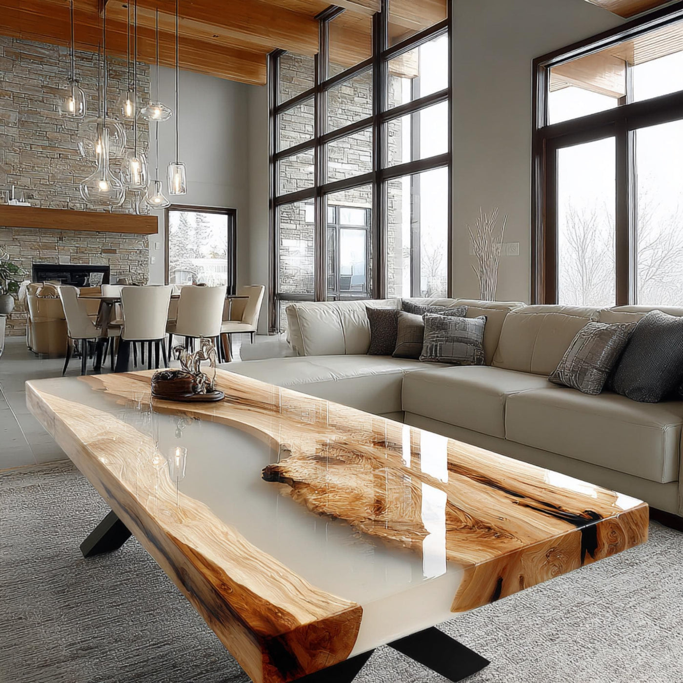 Handmade Walnut Epoxy Coffee Table, Live Edge Rustic Wood
