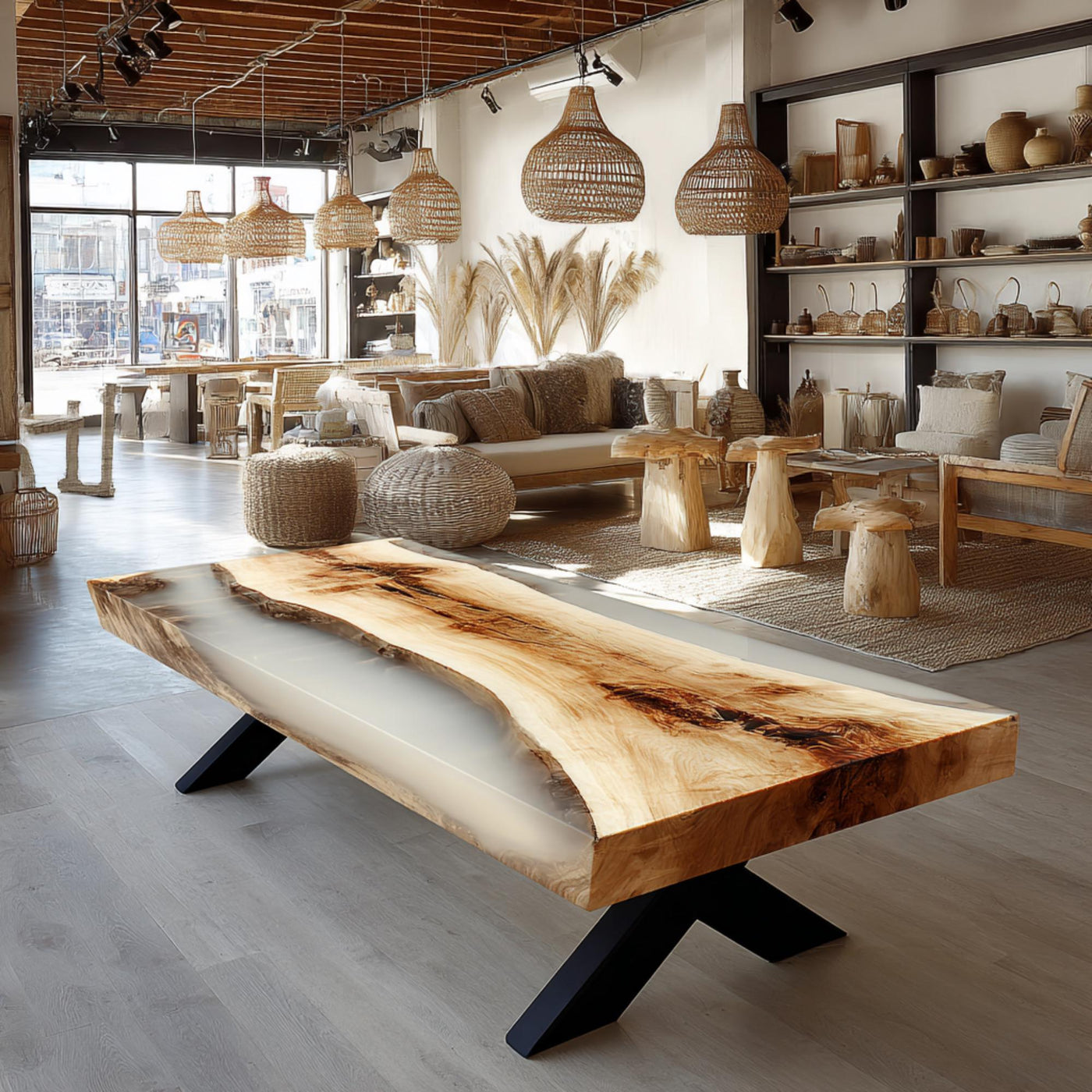Handmade Walnut Epoxy Coffee Table, Live Edge Rustic Wood