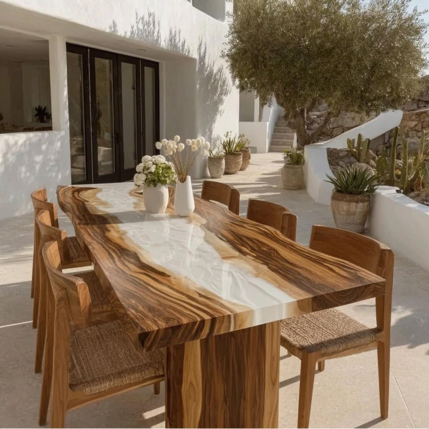 Handmade Walnut Live Edge Epoxy Dining Table, Custom Resin River Table