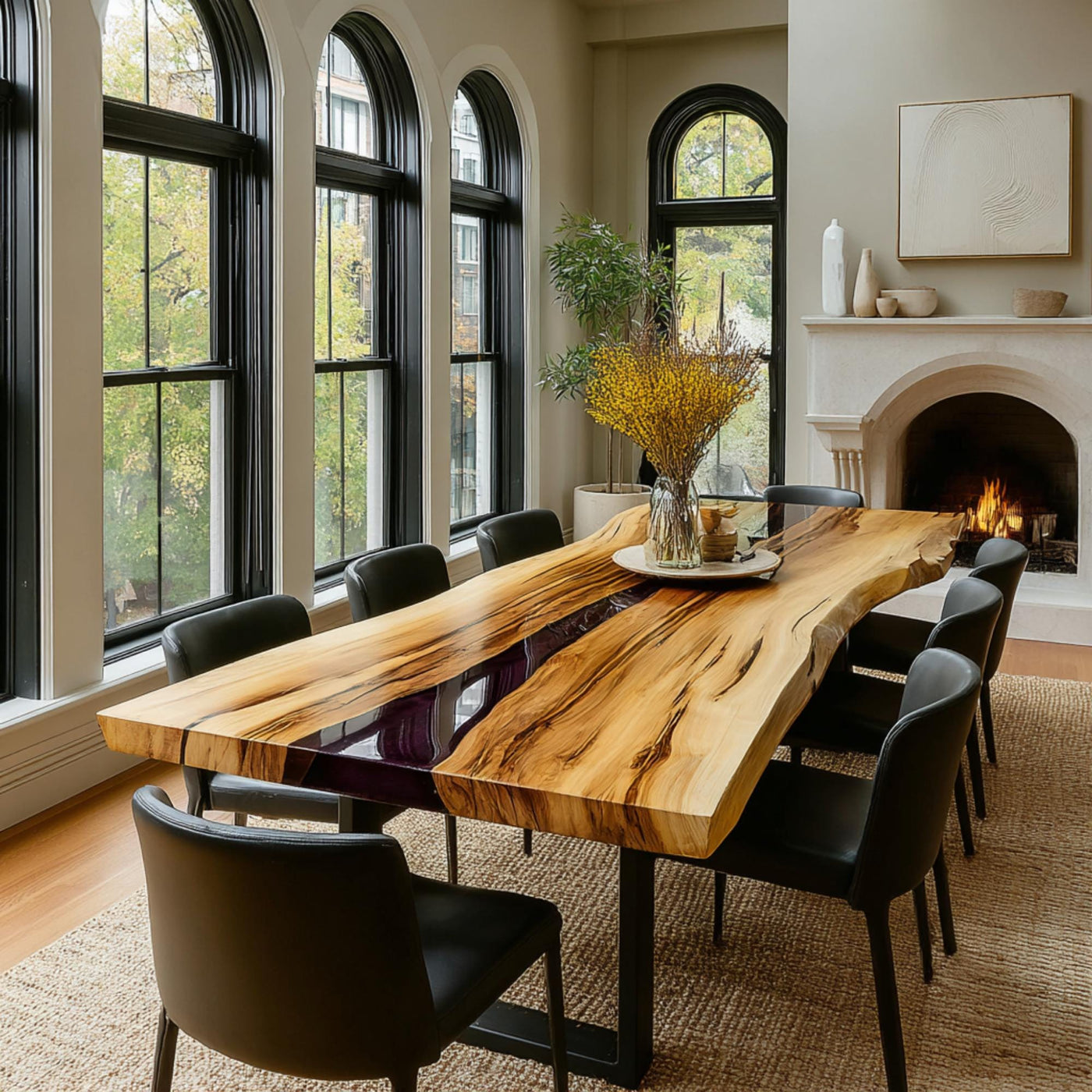Handmade Walnut Epoxy Dining Table, Live Edge Solid Wood