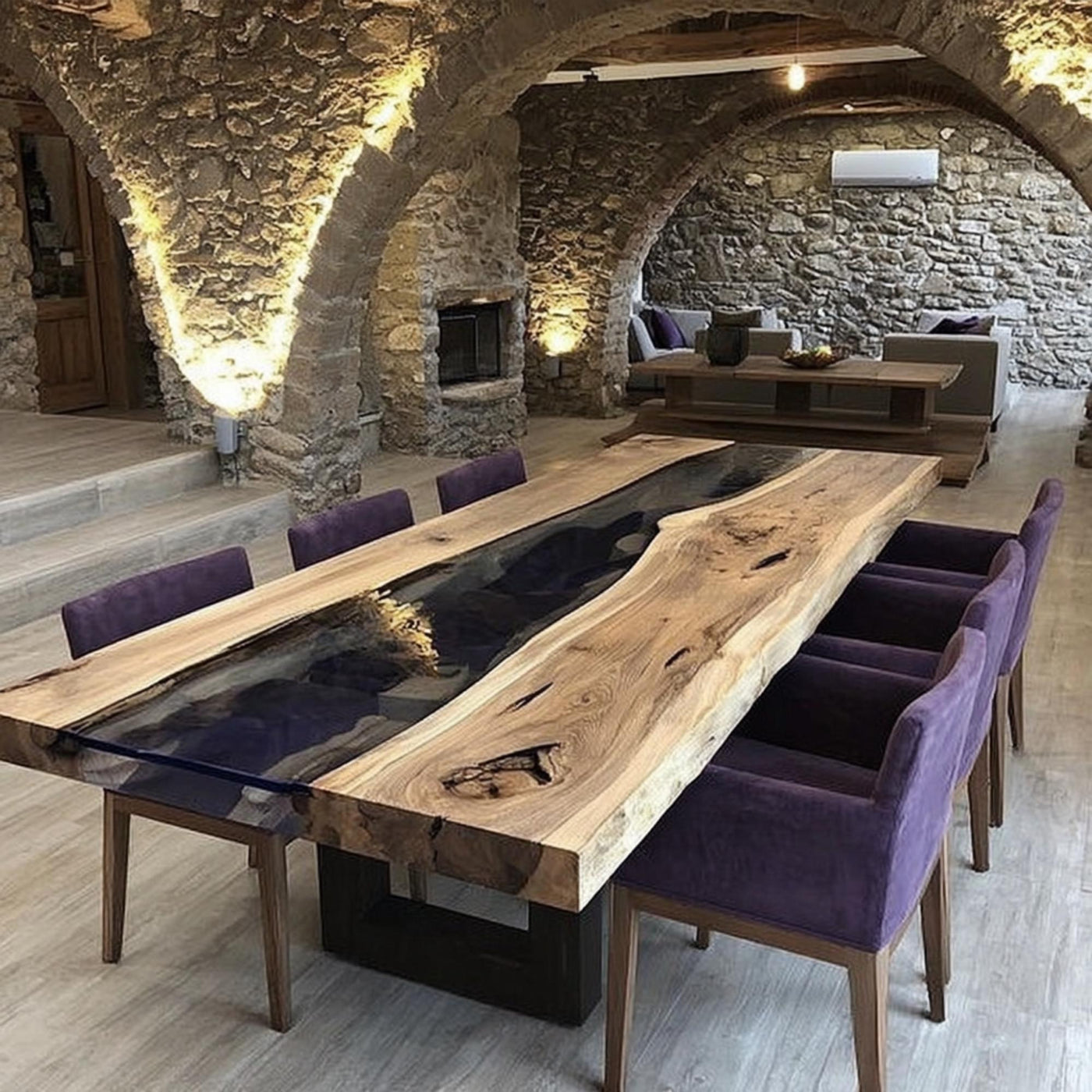 Handcrafted Live Edge Walnut Epoxy Dining Table, Rustic Wood
