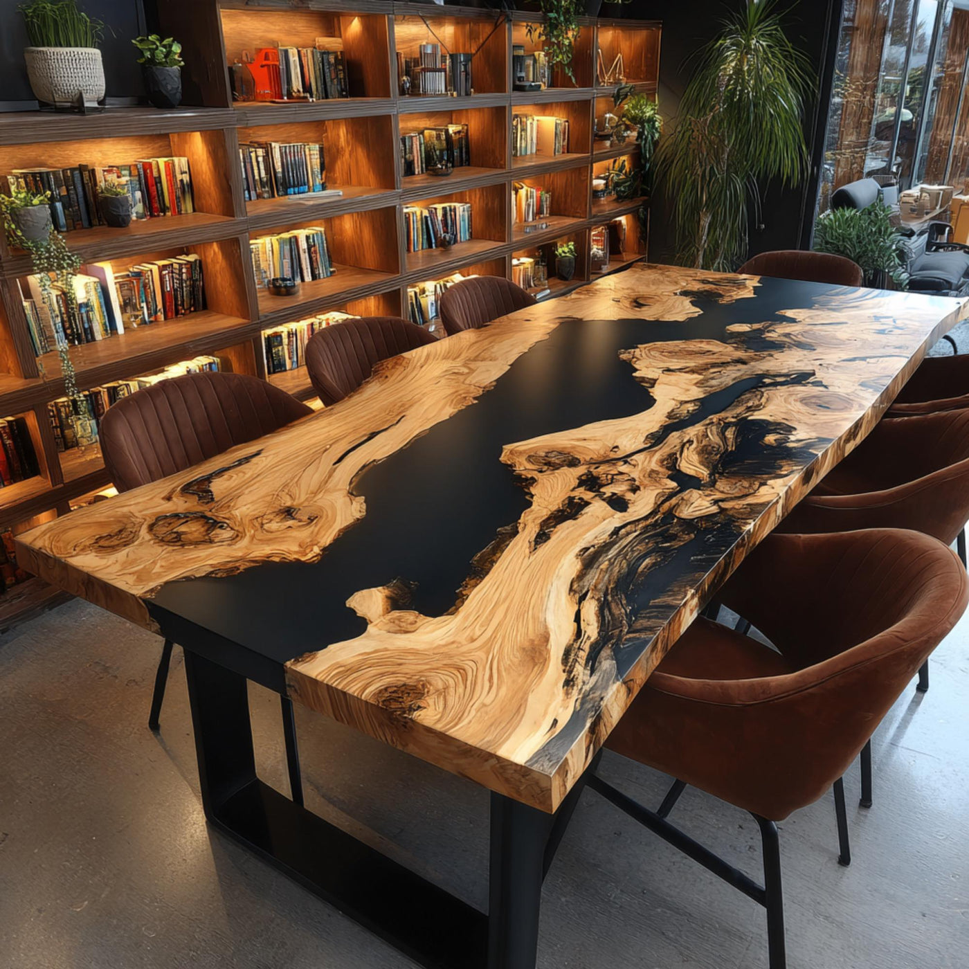 Handmade Walnut Epoxy Resin Dining Table, Live Edge Rustic Wood