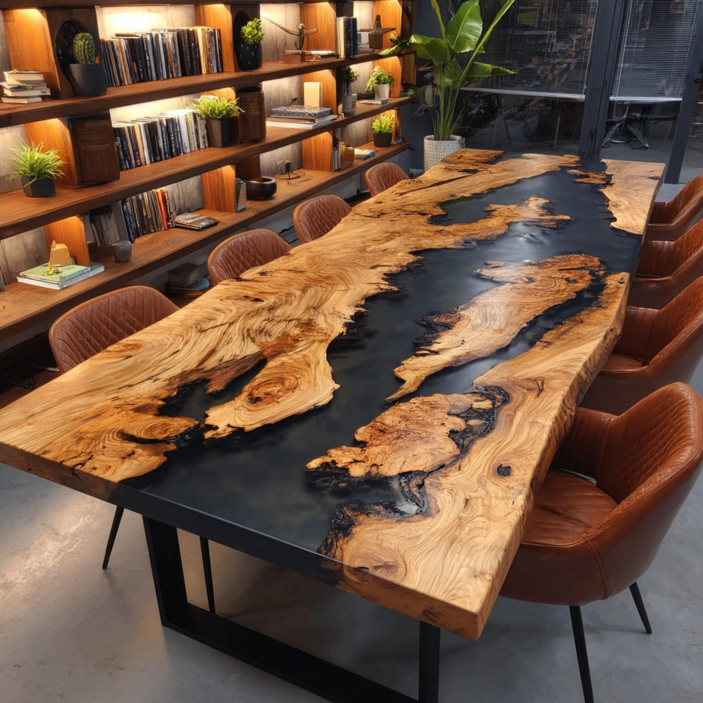 Handmade Walnut Epoxy Resin Dining Table, Live Edge Rustic Wood