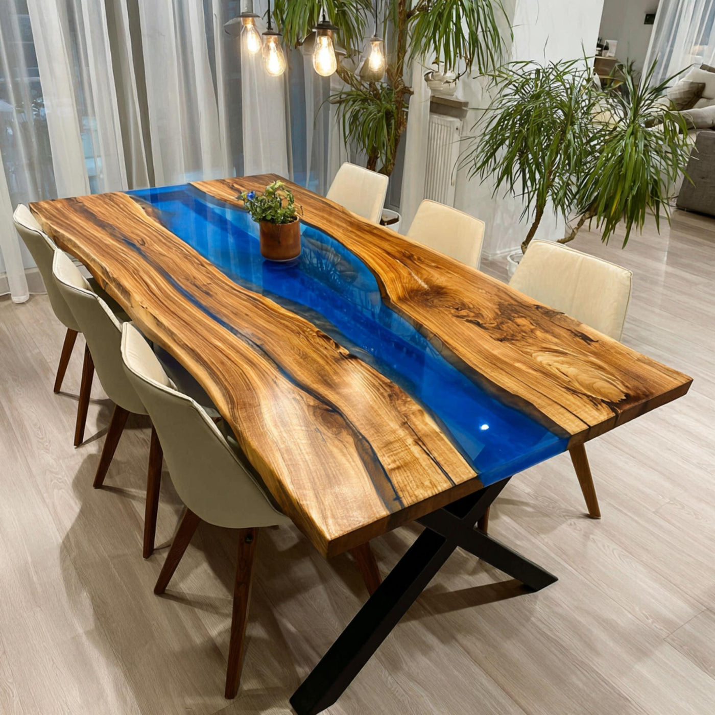 Handmade Walnut Live Edge Epoxy River Dining Table