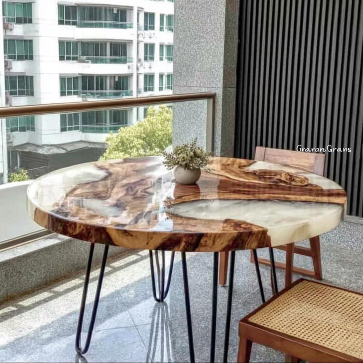 Handmade Walnut Epoxy Round Dining Table, Custom Wood River Table