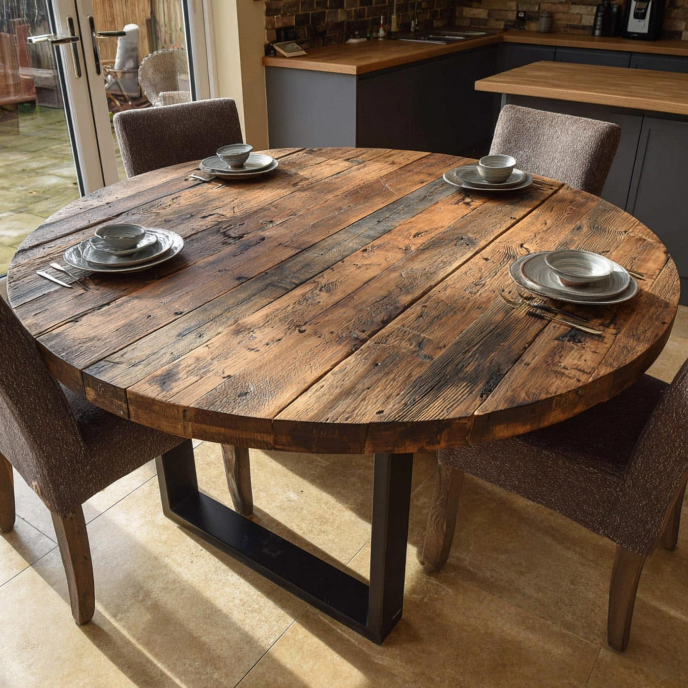 Handmade Walnut Round Dining Table, Rustic Wood Epoxy Resin