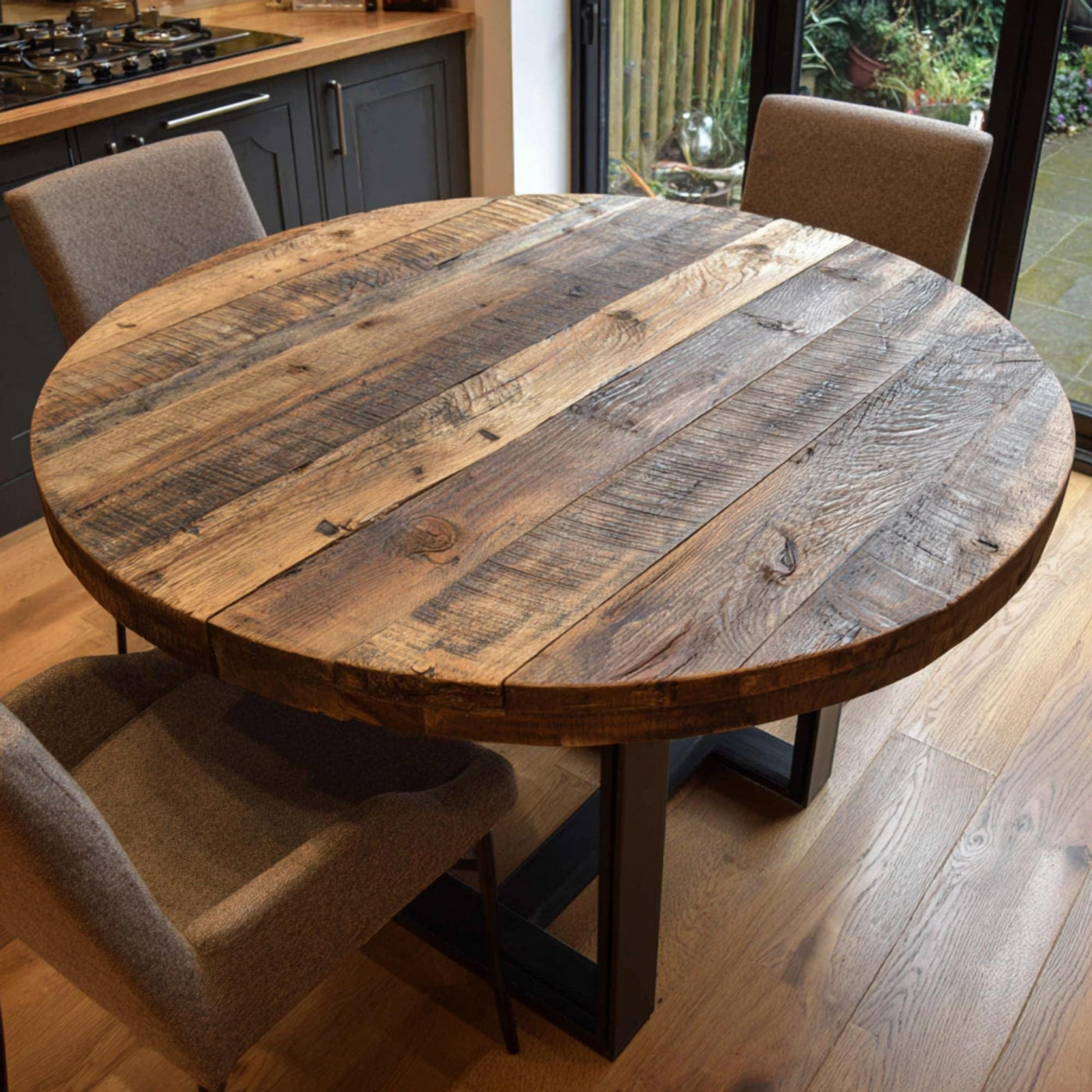 Handmade Walnut Round Dining Table, Rustic Wood Epoxy Resin