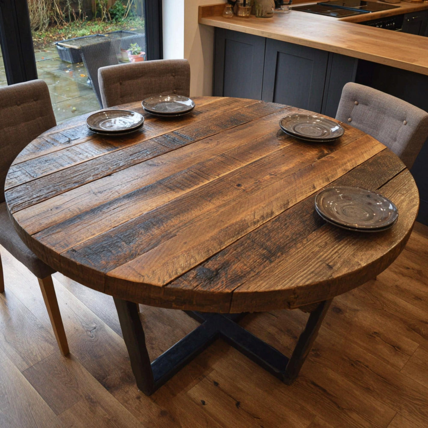 Handmade Walnut Round Dining Table, Rustic Wood Epoxy Resin