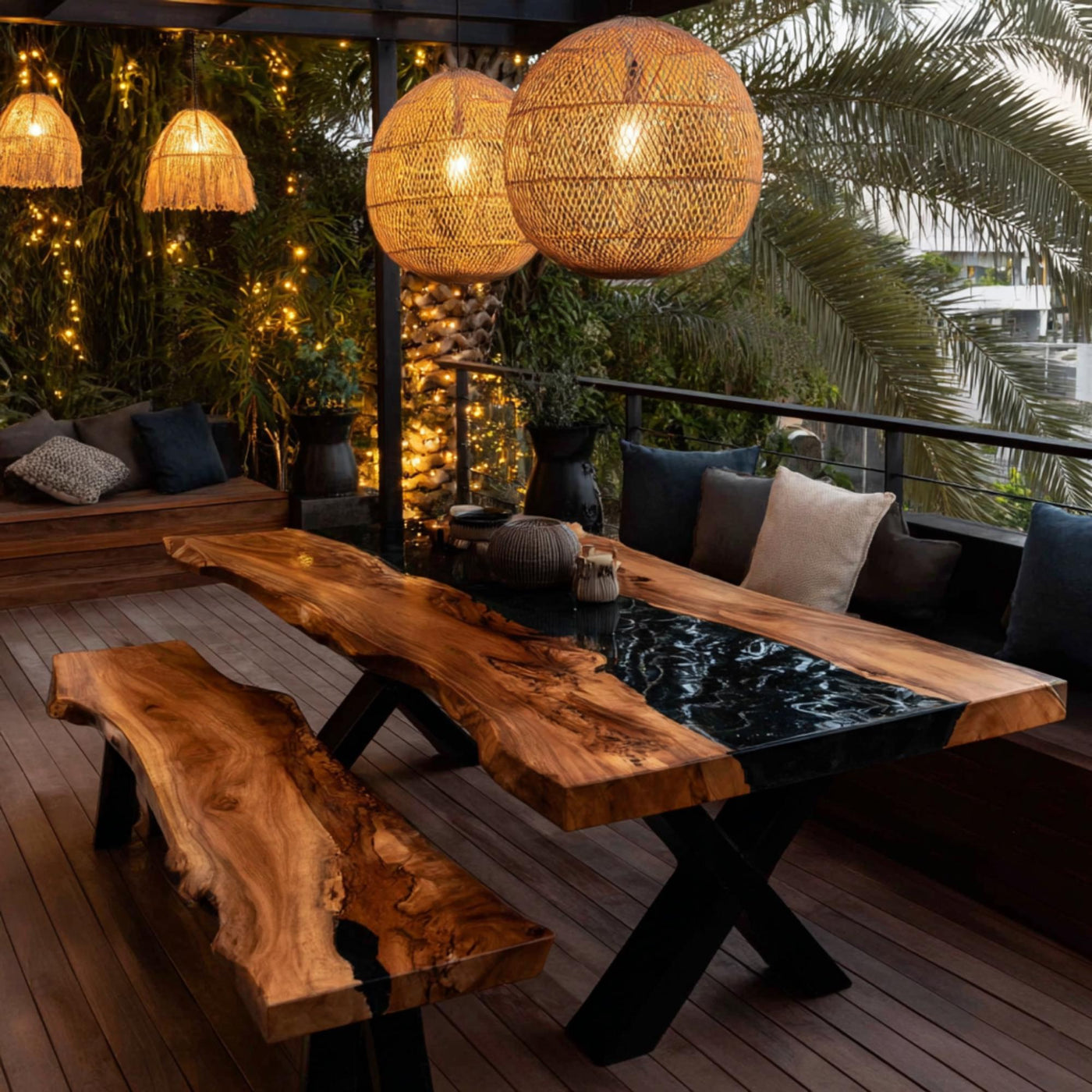 Custom Live Edge Walnut Epoxy Table, Modern Rustic Dining Table