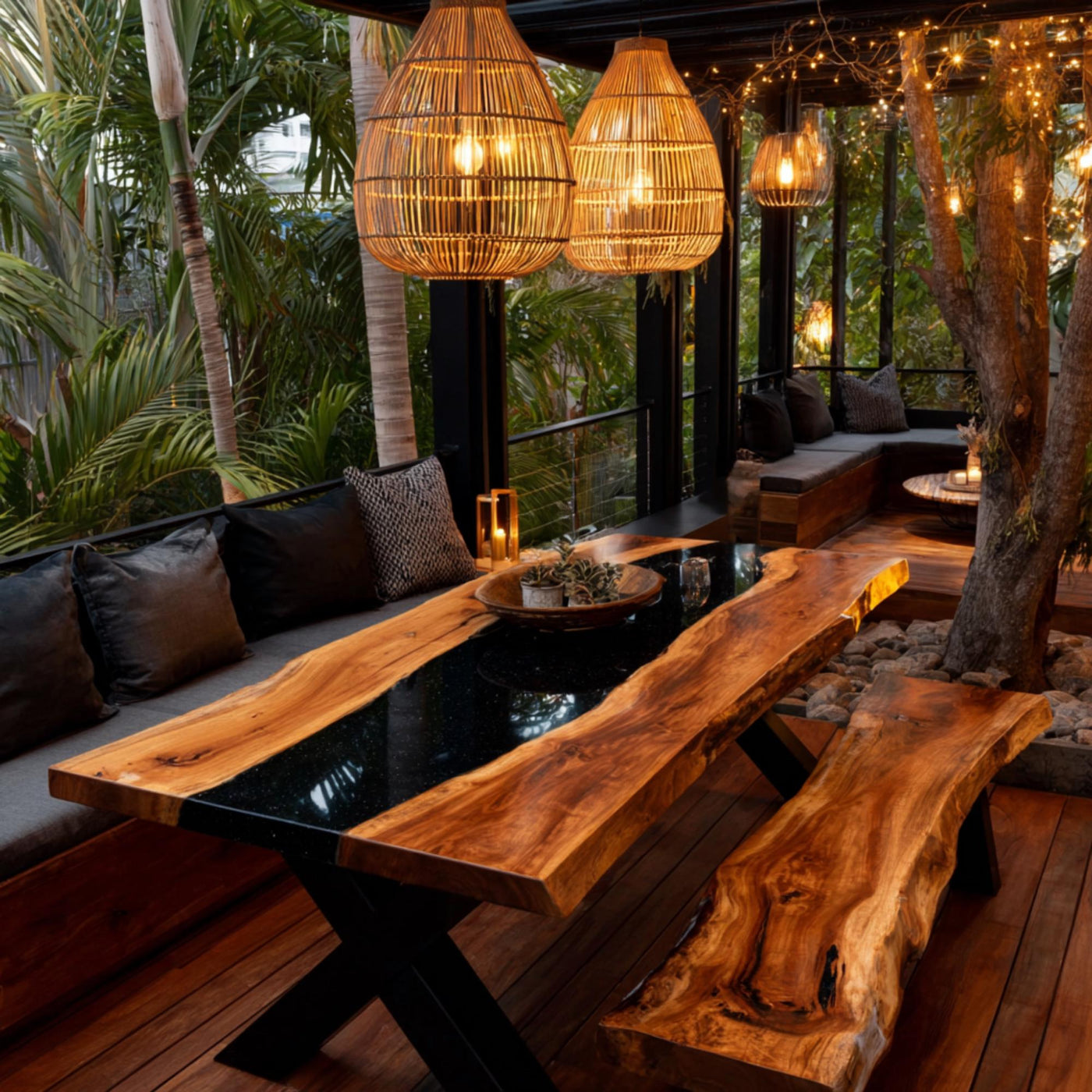 Custom Live Edge Walnut Epoxy Table, Modern Rustic Dining Table