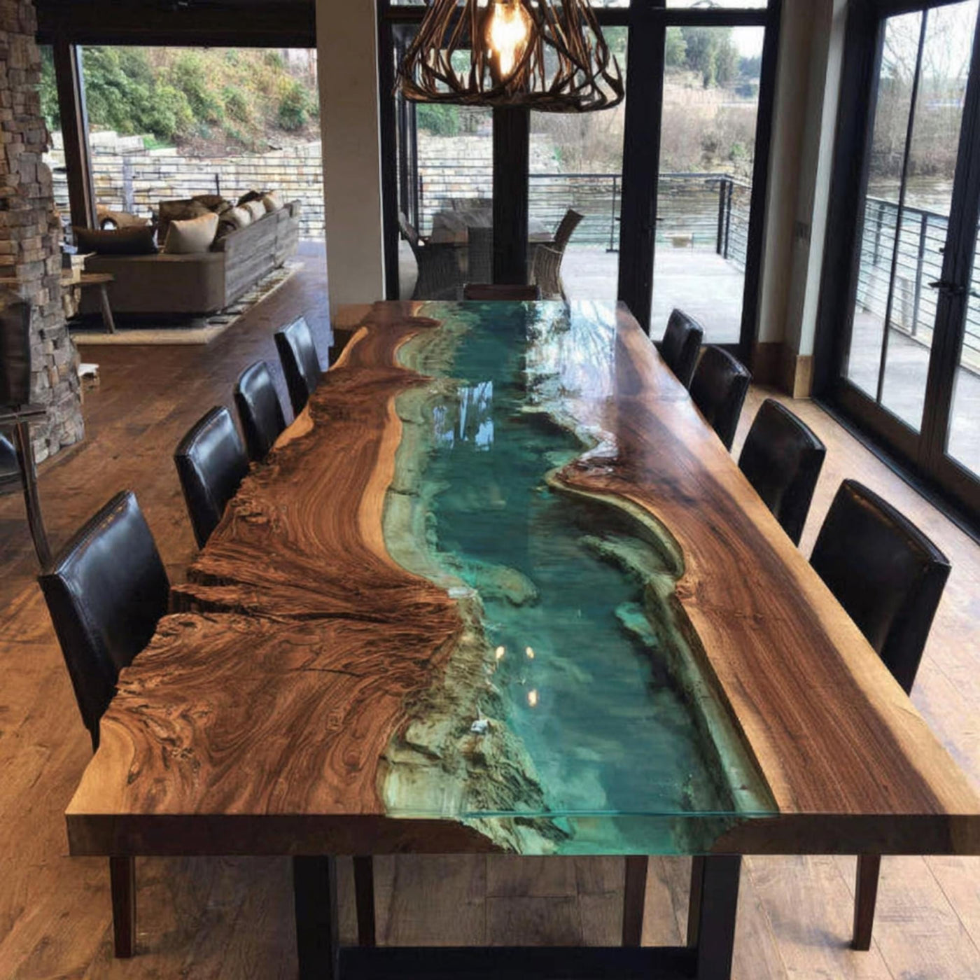Handcrafted Live Edge Walnut Epoxy Dining Table, Custom Metal Legs
