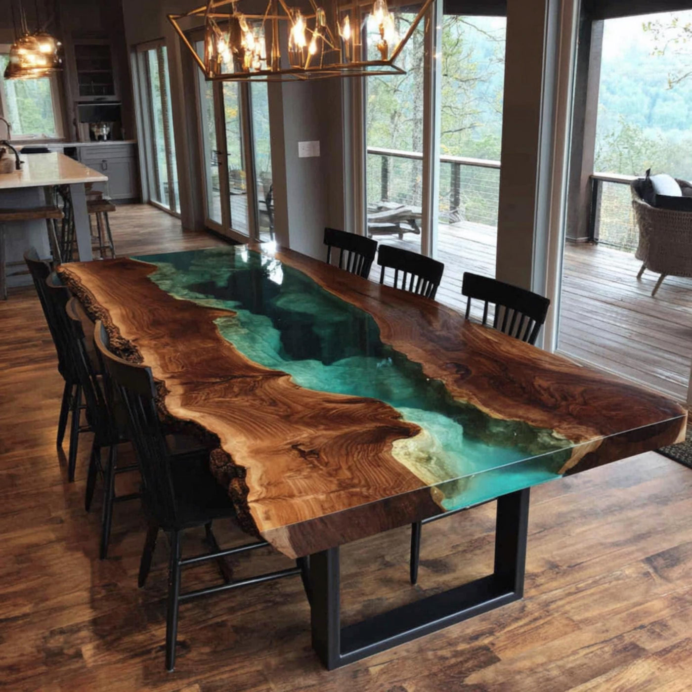 Handcrafted Live Edge Walnut Epoxy Dining Table, Custom Metal Legs