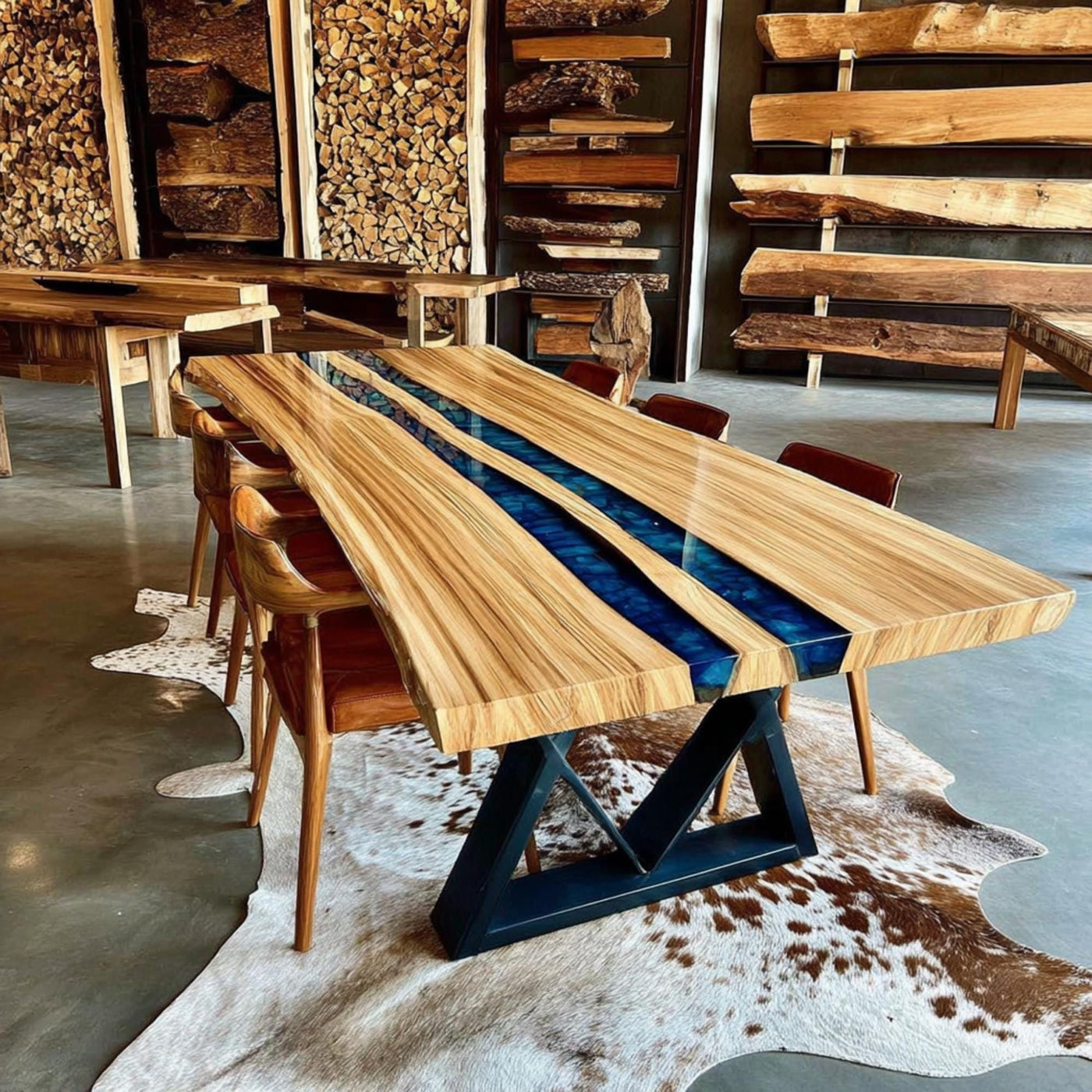 Handmade Live Edge Walnut Epoxy Dining Table, Custom Solid Wood