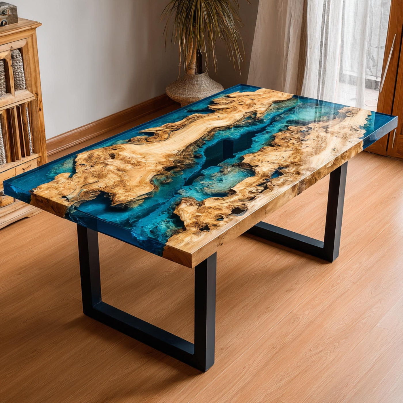 Handmade Walnut Epoxy Resin Table, Live Edge Dining Table