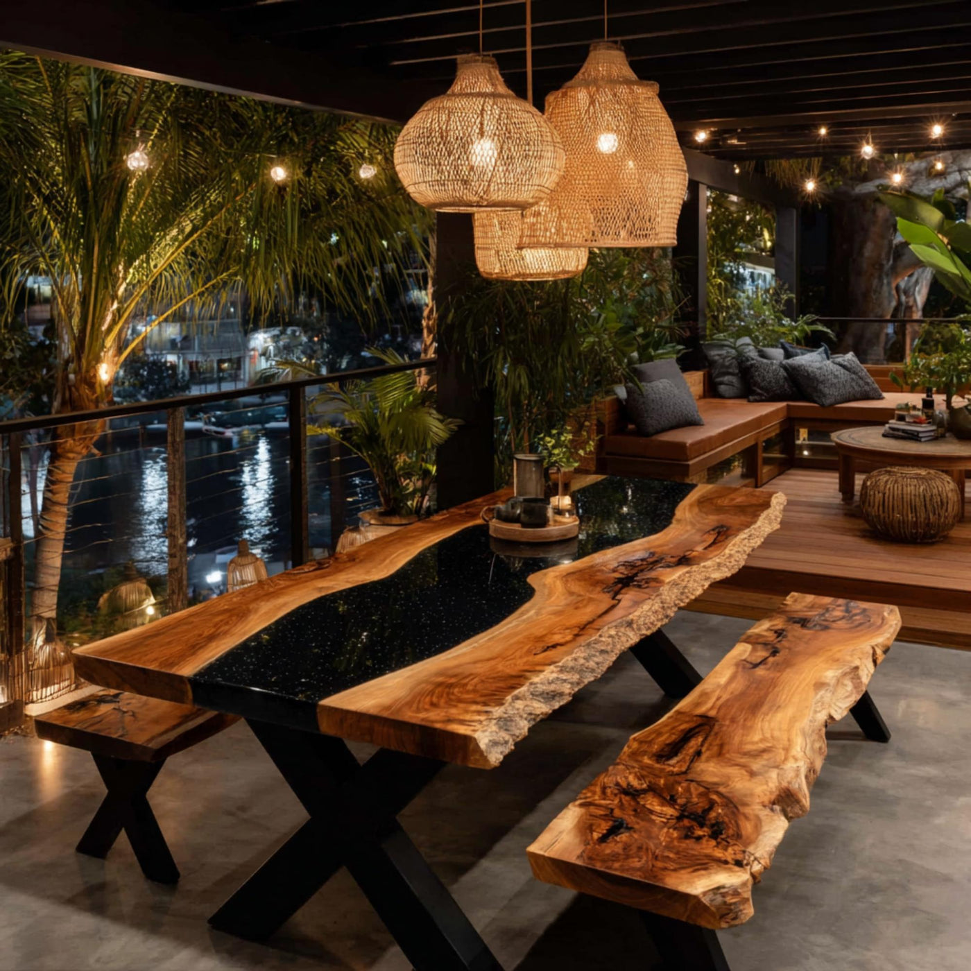 Custom Live Edge Walnut Epoxy Table, Modern Rustic Dining Table