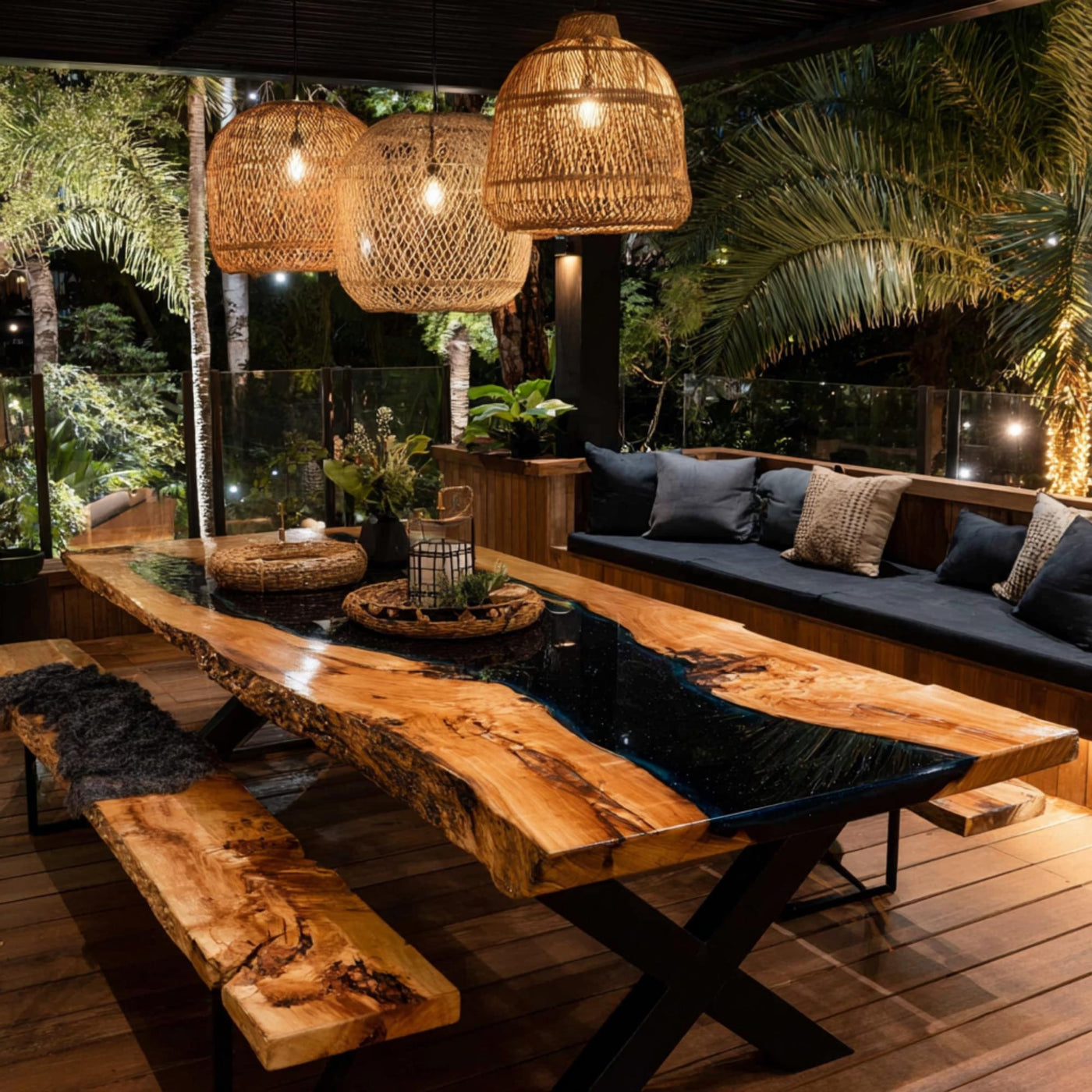 Custom Live Edge Walnut Epoxy Table, Modern Rustic Dining Table