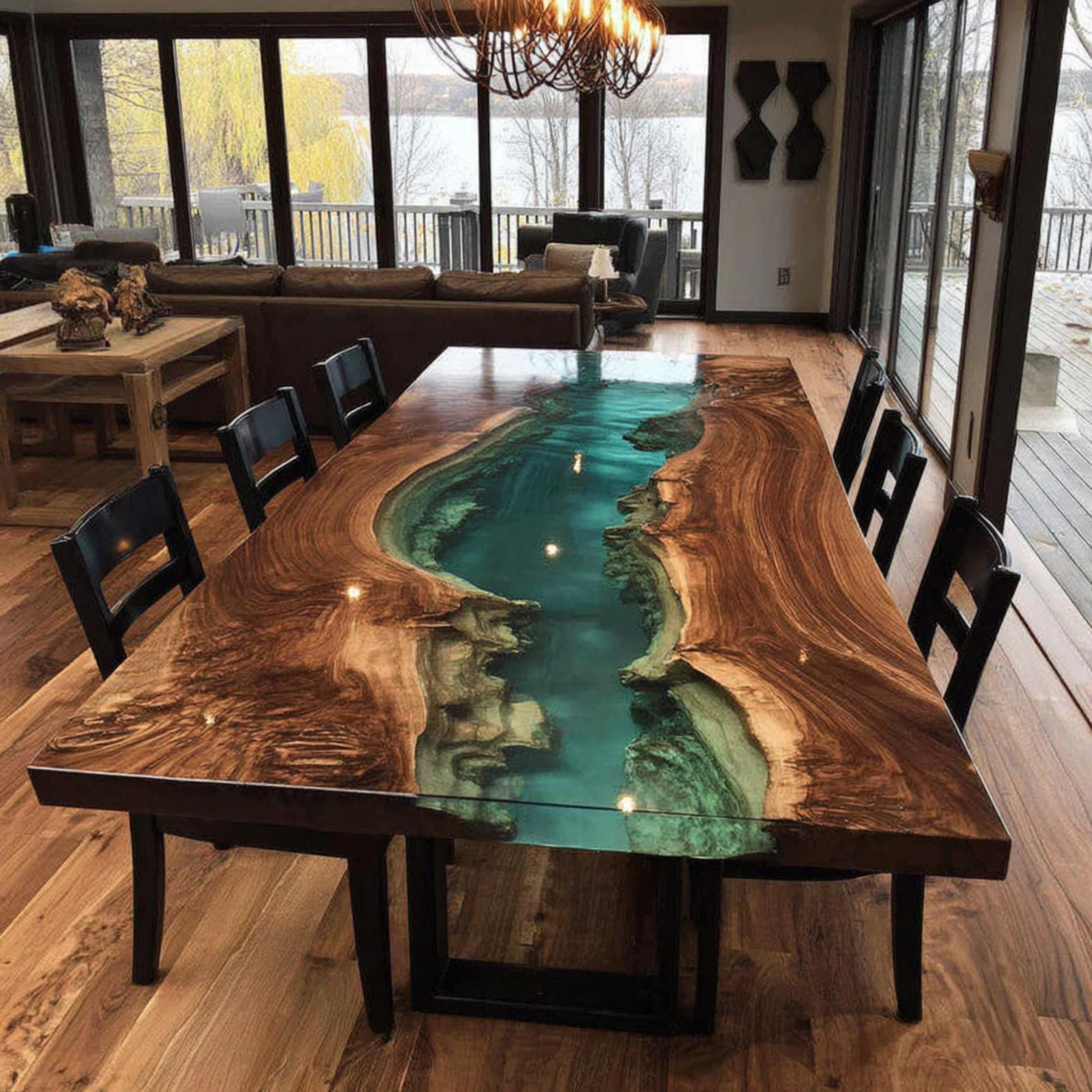 Handcrafted Live Edge Walnut Epoxy Dining Table, Custom Metal Legs