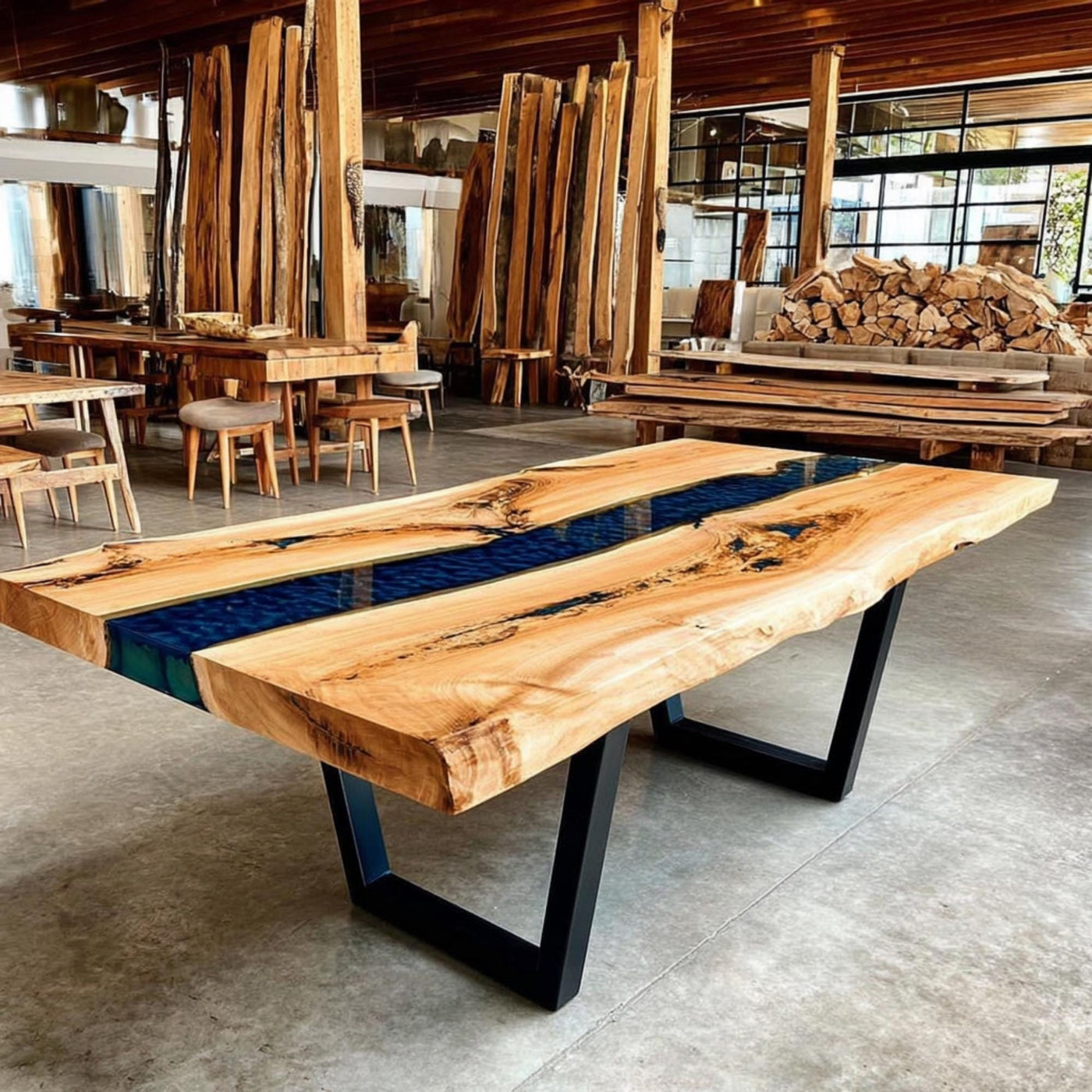 Handmade Live Edge Walnut Epoxy Dining Table, Custom Solid Wood