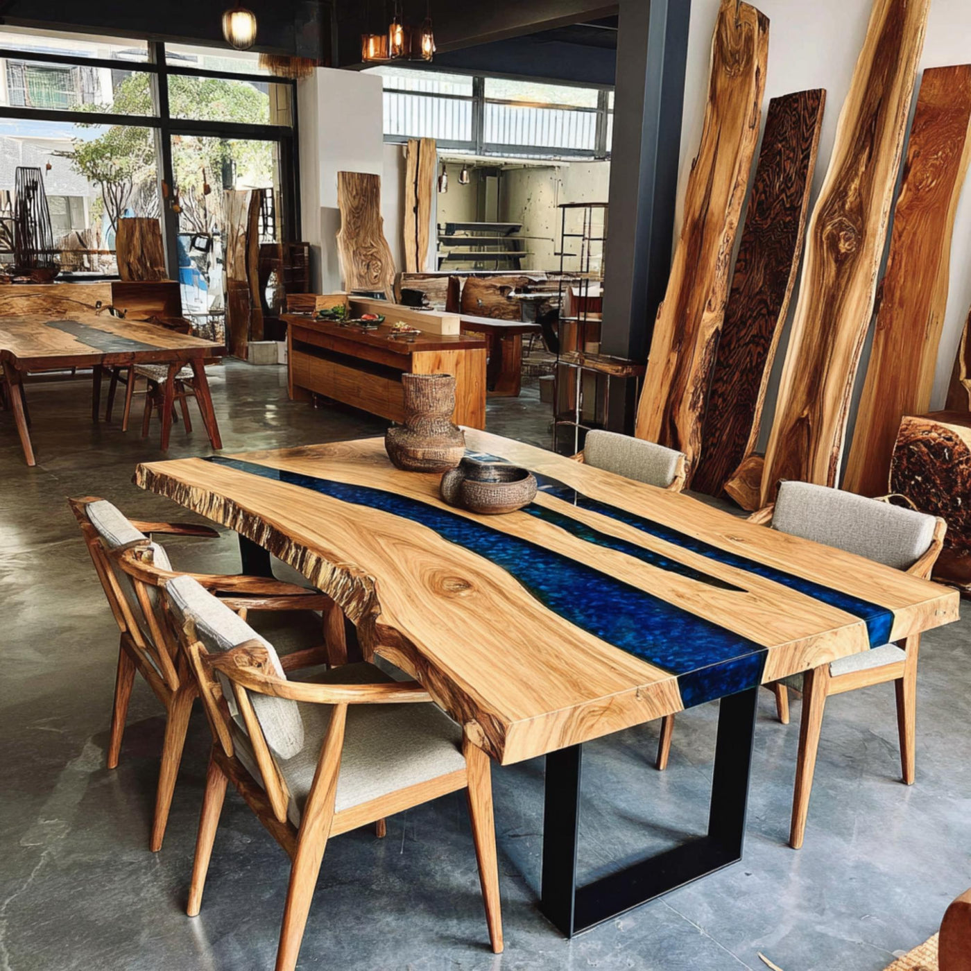 Handmade Live Edge Walnut Epoxy Dining Table, Custom Solid Wood