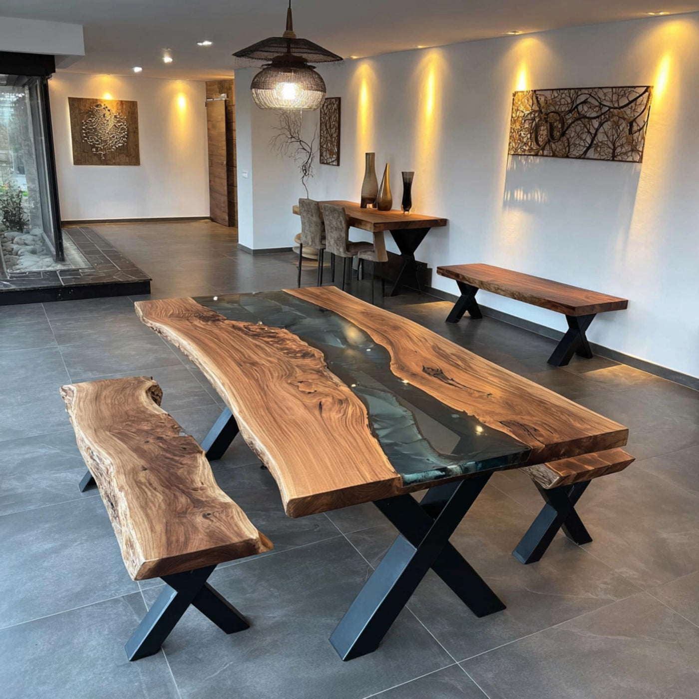Handmade Live Edge Walnut Dining Table, Epoxy River Table