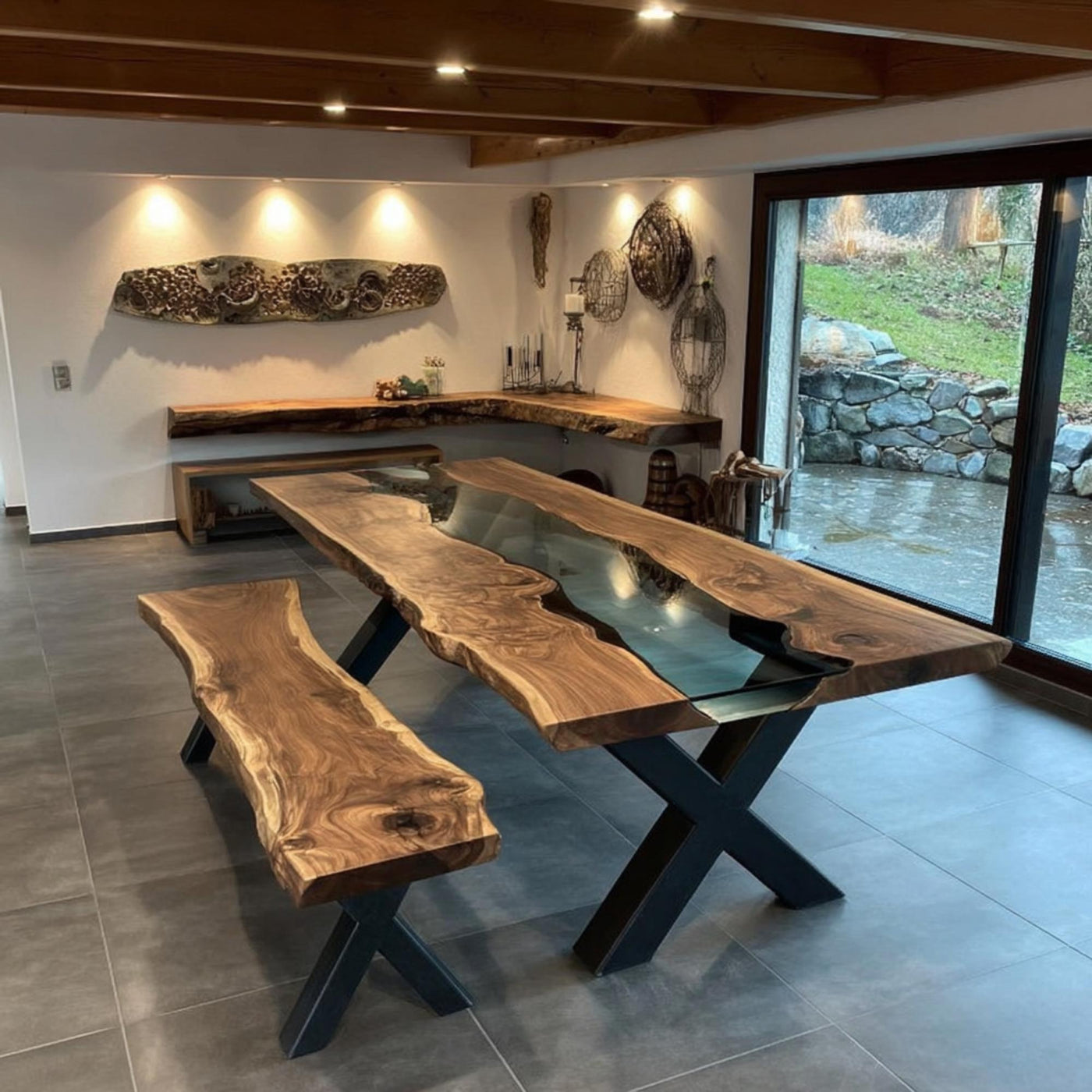 Handmade Live Edge Walnut Dining Table, Epoxy River Table