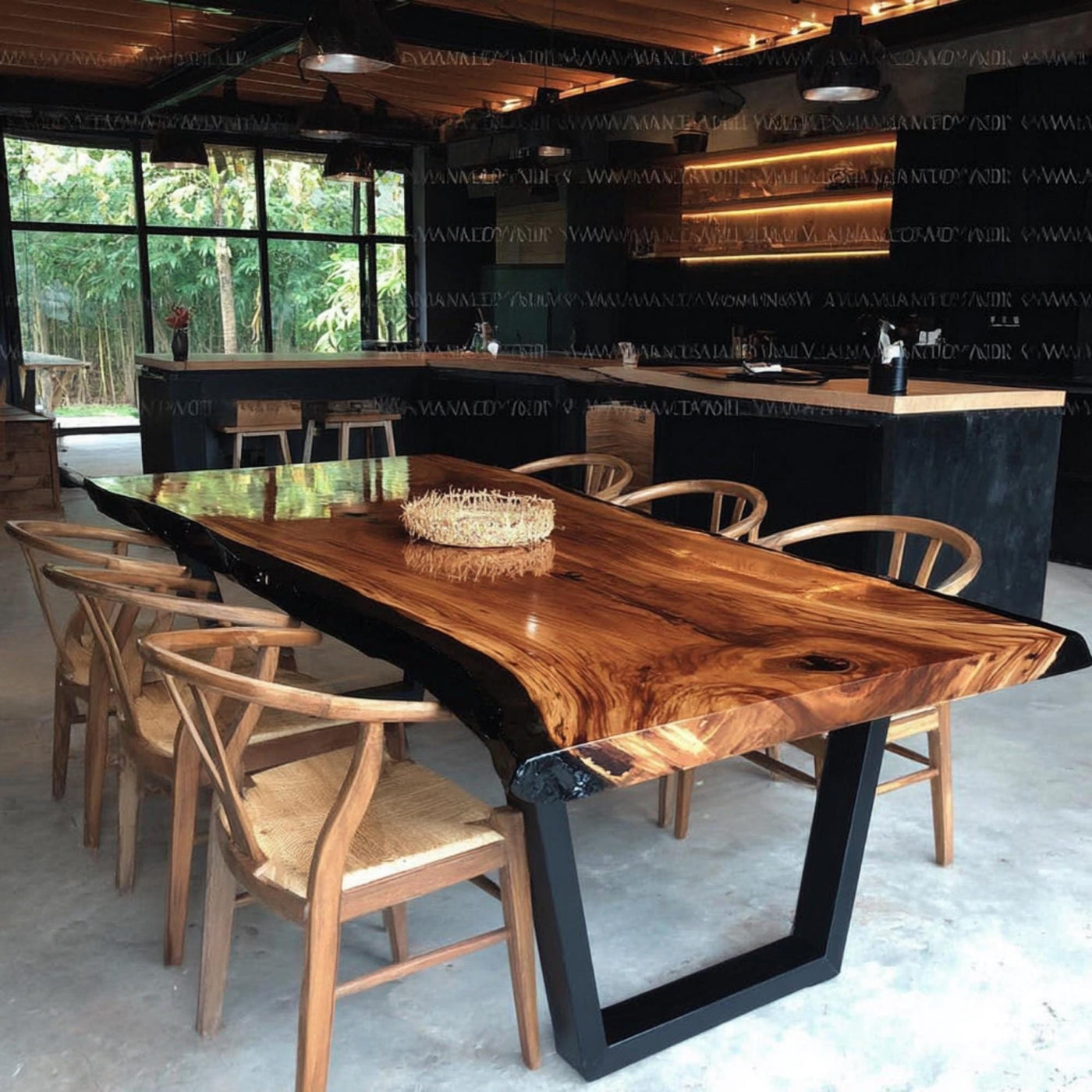 Handmade Live Edge Walnut Epoxy Dining Table, Custom Resin River Table