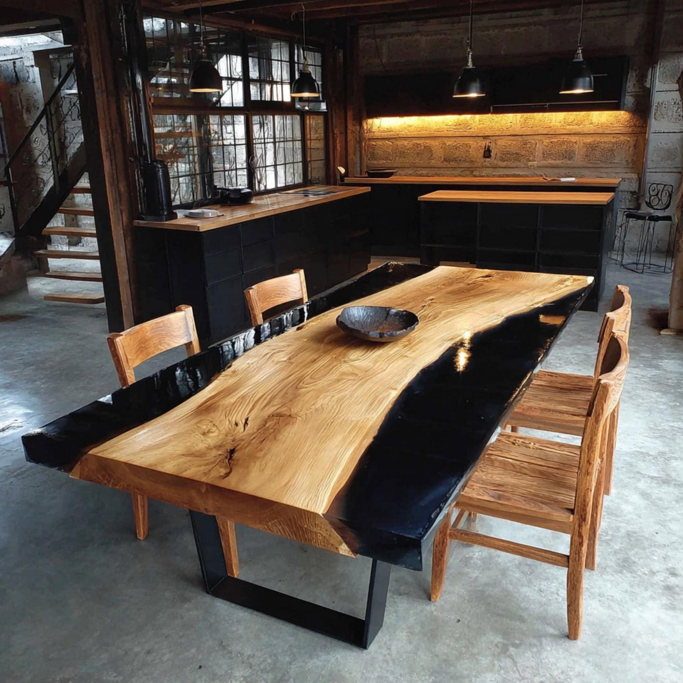 Handmade Live Edge Walnut Epoxy Dining Table, Custom Resin River Table