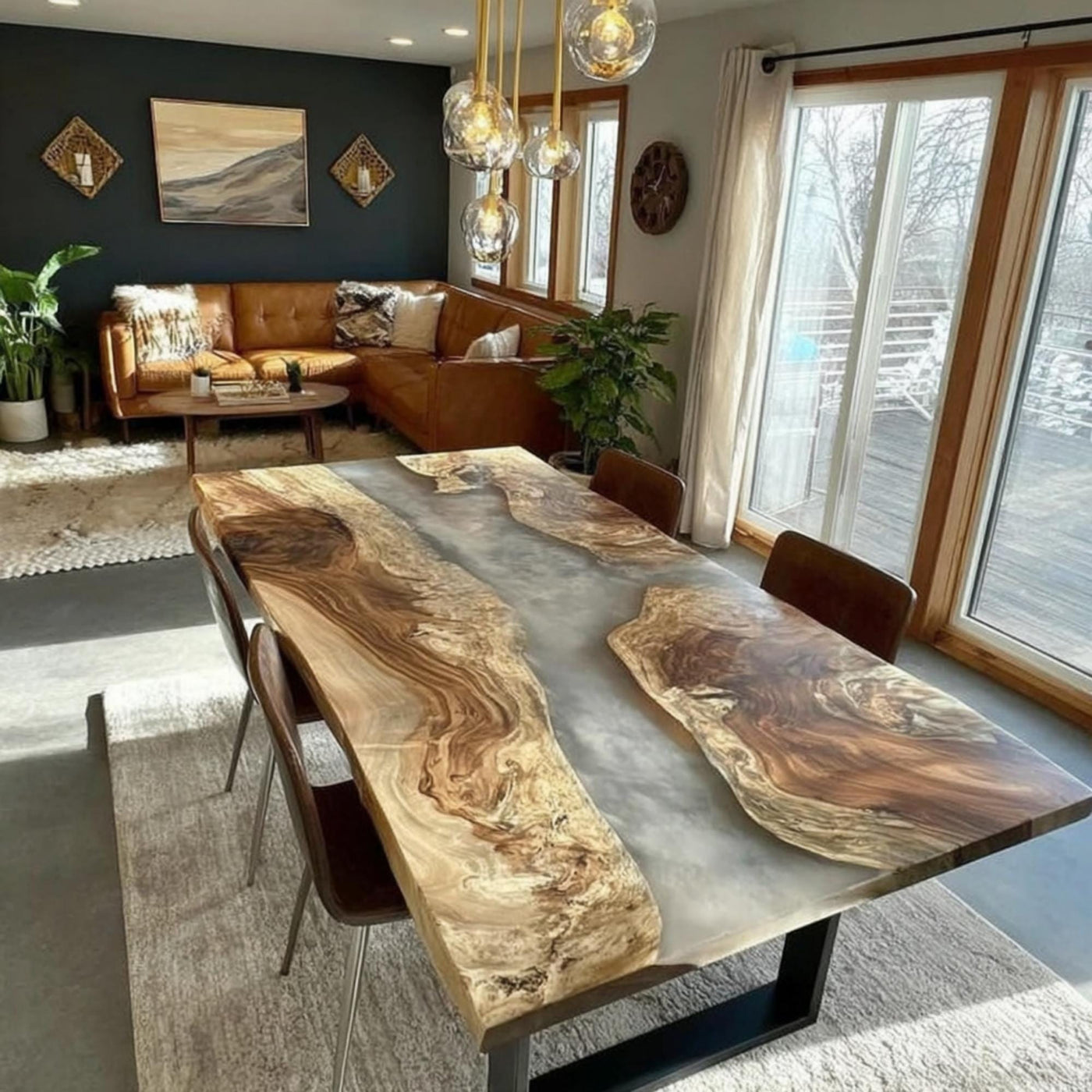 Handmade Live Edge Walnut Dining Table – Rustic Farmhouse Kitchen Furniture