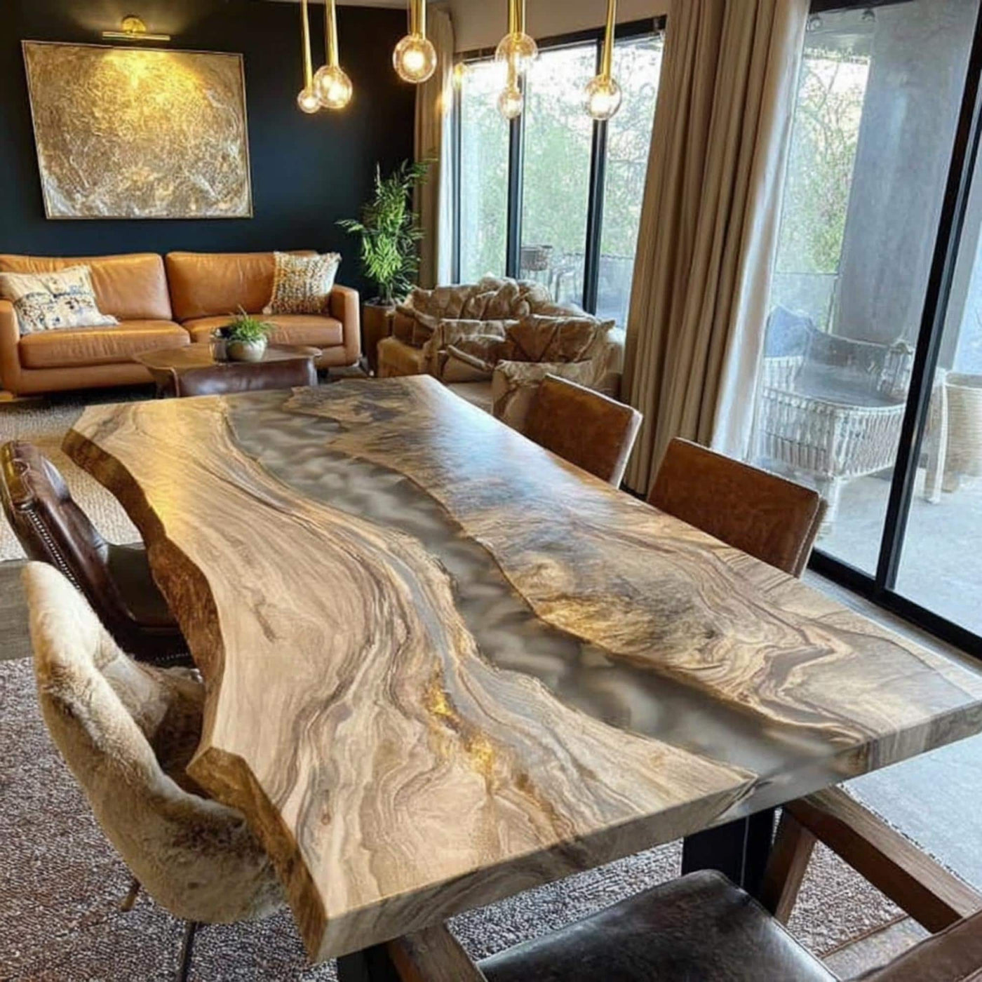 Handmade Live Edge Walnut Dining Table – Rustic Farmhouse Kitchen Furniture