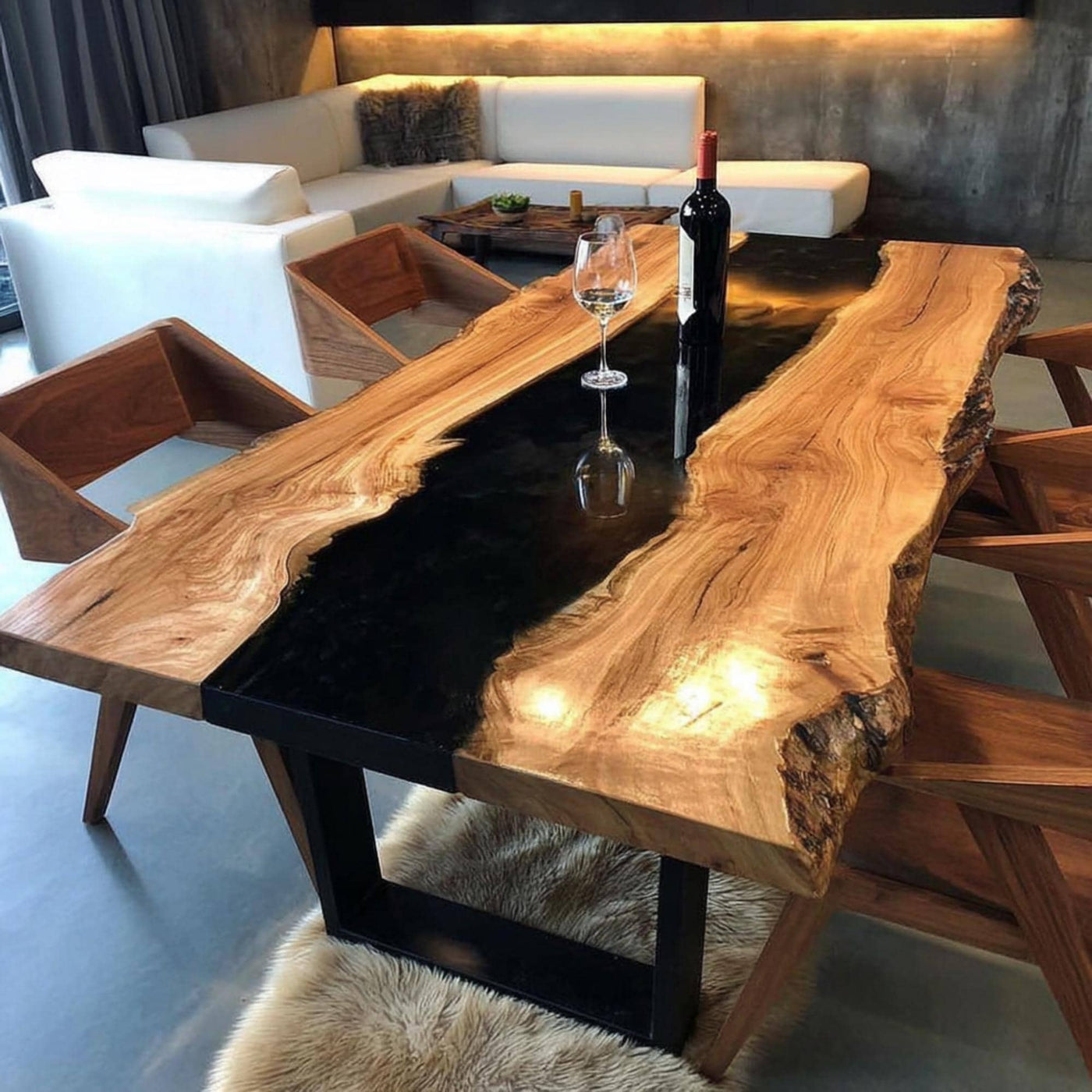 Handmade Live Edge Wood & Black Epoxy Dining Table, Custom Rustic Table