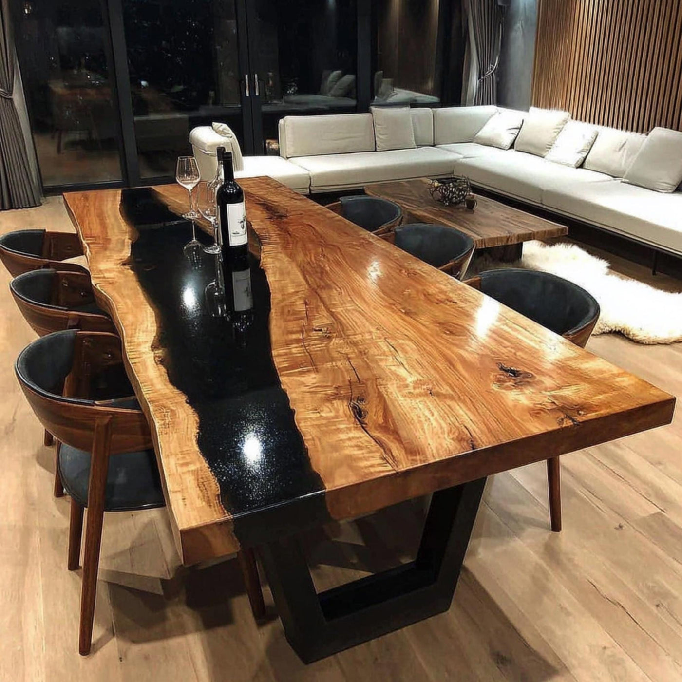 Handmade Live Edge Wood & Black Epoxy Dining Table, Custom Rustic Table