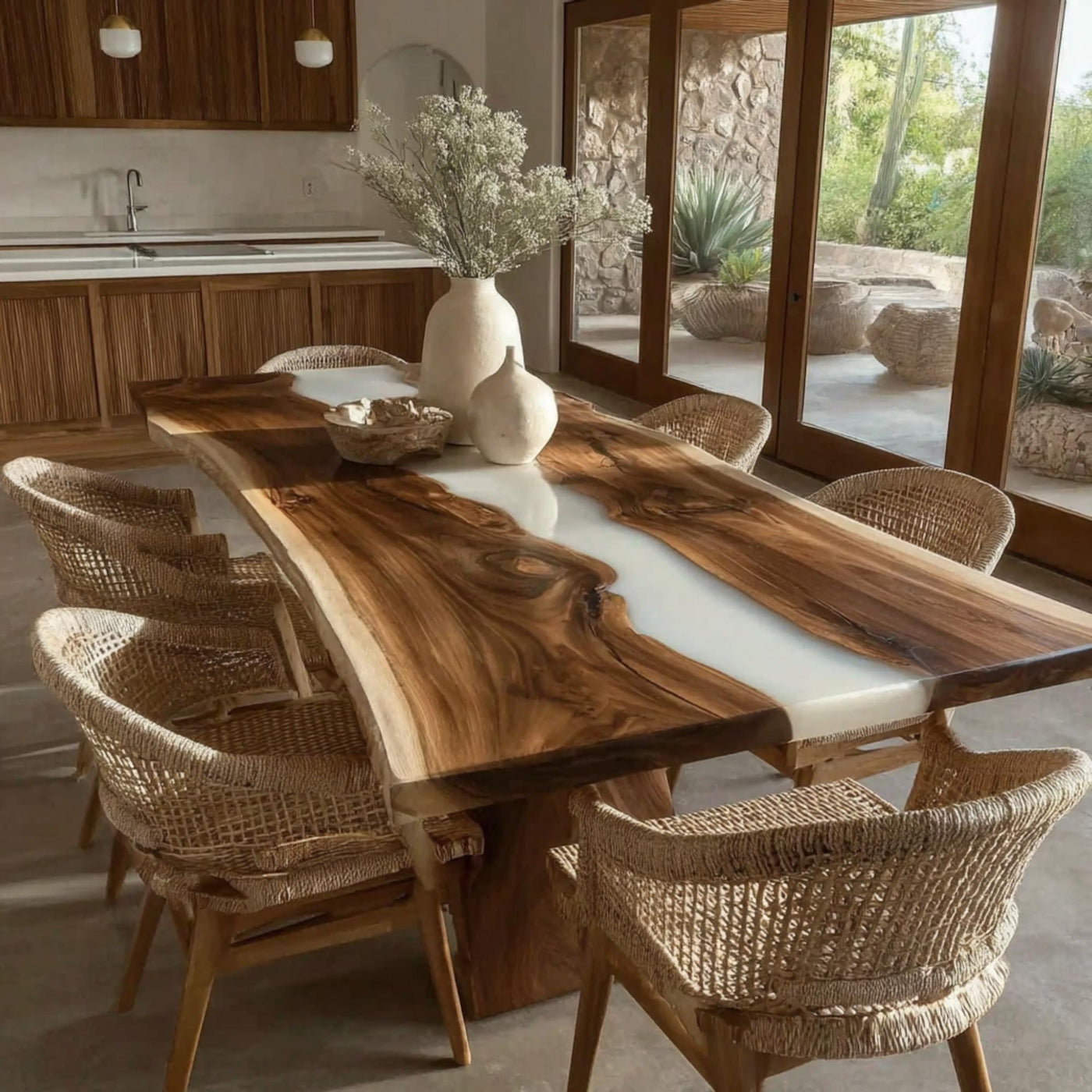Handmade Live Edge Walnut Epoxy Dining Table, Custom Metal Legs